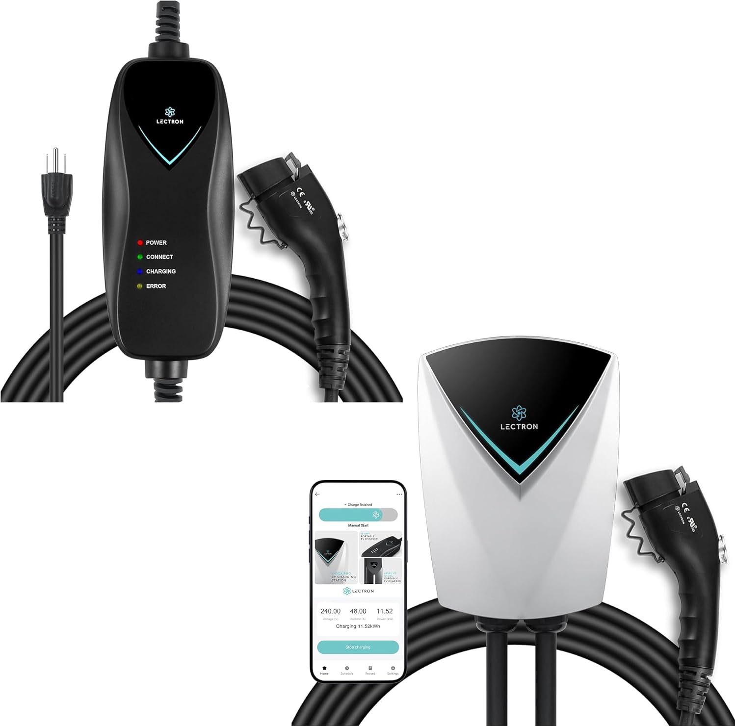 Lectron Bundle - EV Charger, 16 ft Extension Cord and J1772 Cable for J1772 EVs and Plug-in Hybrid Vehicles & Electric Vehicle Charging Station (WiFi) 48 Amp with App Control Compatible with All J1772