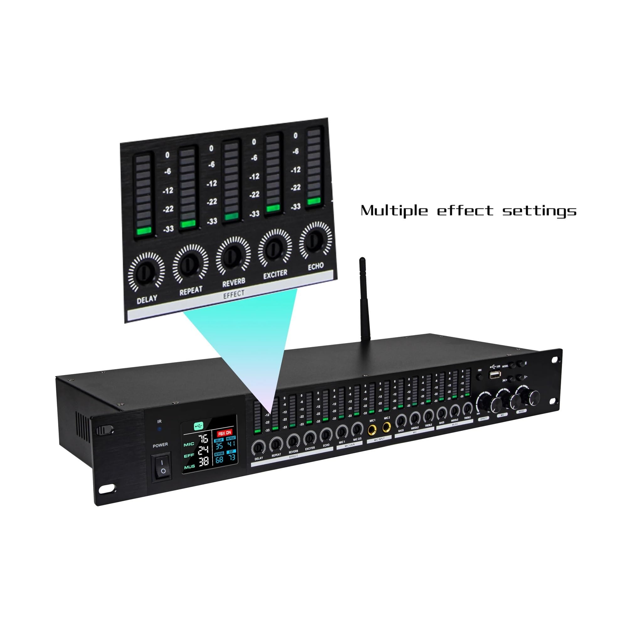 Processeur D'effets Audio KTV Professionnel DSP Bluetooth, Processeur D'égalisation Anti-hurlement, Pré-effecteur For Fête Sur Scène Karaoké(Black)