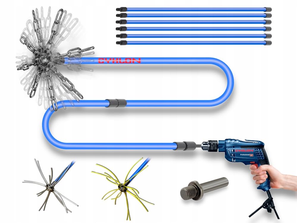 Cyklon Scovolo Canna Fumaria 15m per Trapano - Canna Fumaria Dal Basso | Kit Pulizia - Spazzola Camino Collegabile per Spazzacamino Flessibile - Pulizia Camino - Tubo Stufa e Fuliggine Secca