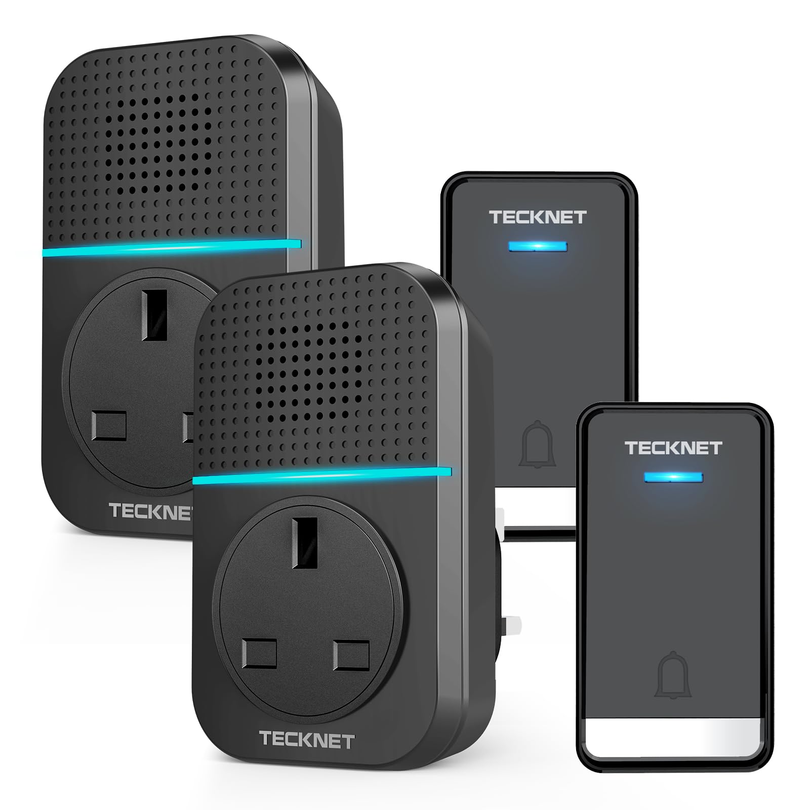 TECKNET Wireless Doorbell, Self-Powered No Battery Required Cordless Door Bell, Plug in Waterproof IP65 Door Chime Kit 1312ft Long Range, 60 Chimes 5-Level Volume LED Flash for Home Office Garden