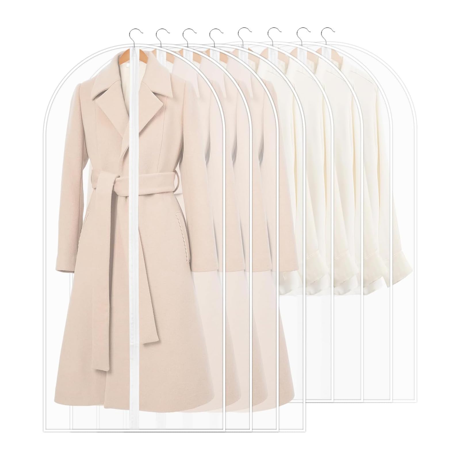 Qikvuer 8 Fundas de Ropa, Fundas Ropa Armario Transparente 60 x 120/100 cm, Bolsa Guardar Ropa Almacenaje Antipolvo para Traje, Vestidos, Camisas,Vestidos de Noche (Blanco)