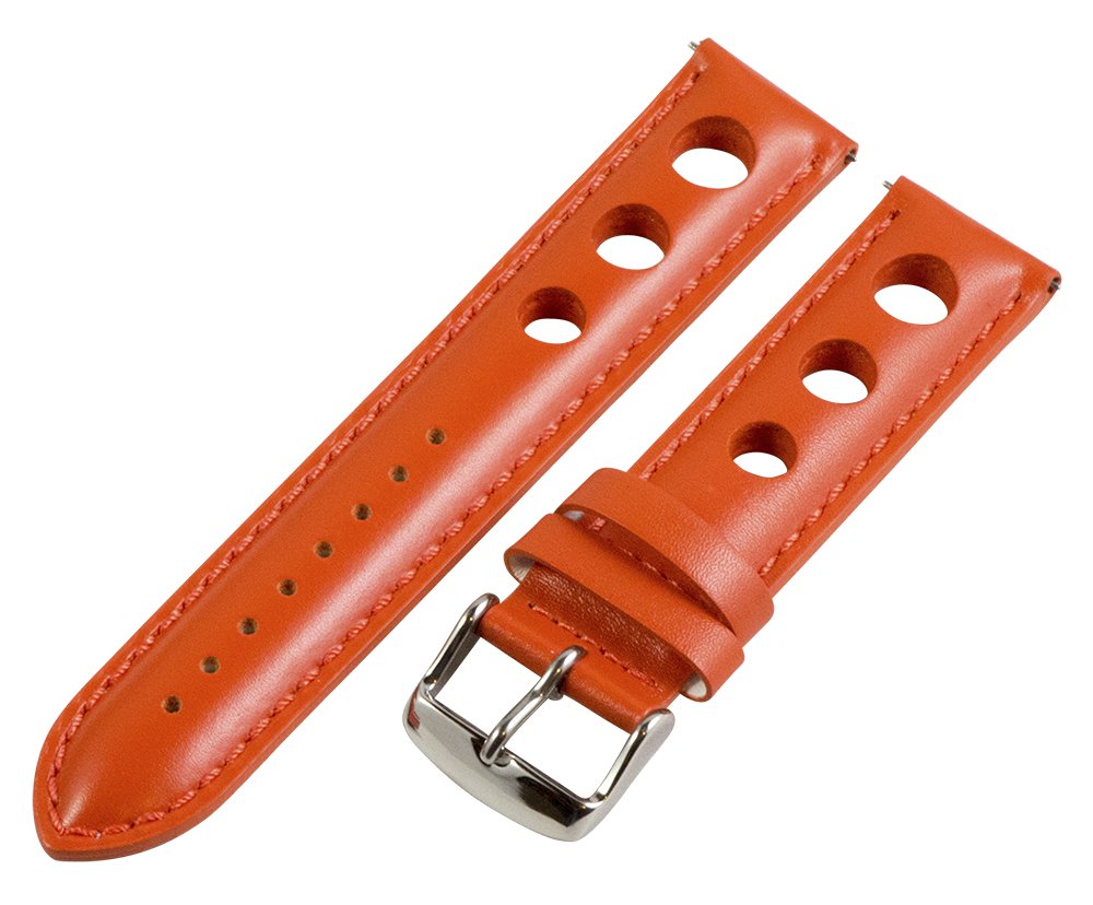 Clockwork Synergy, LLC22mm Rally 3-hole Smooth Orange Leather Interchangeable Replacement Watch Band Strap