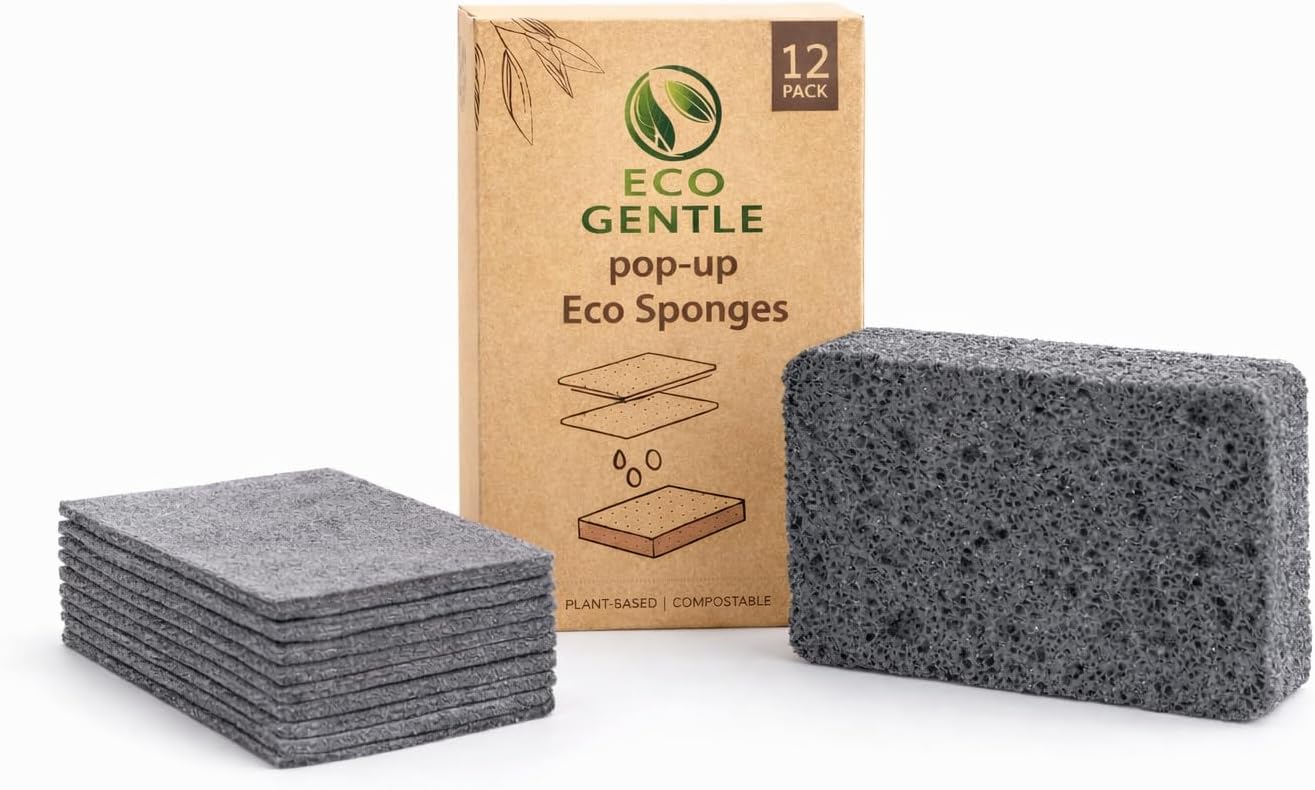Pop-Up Eco Sponges – Premium Plant-Based Cellulose Sponges, Non-Scratch, Natural Compostable & Biodegradable, Odor Resistant, Plastic-Free Dish & Kitchen Cleaning Sponge - PAHs Certified