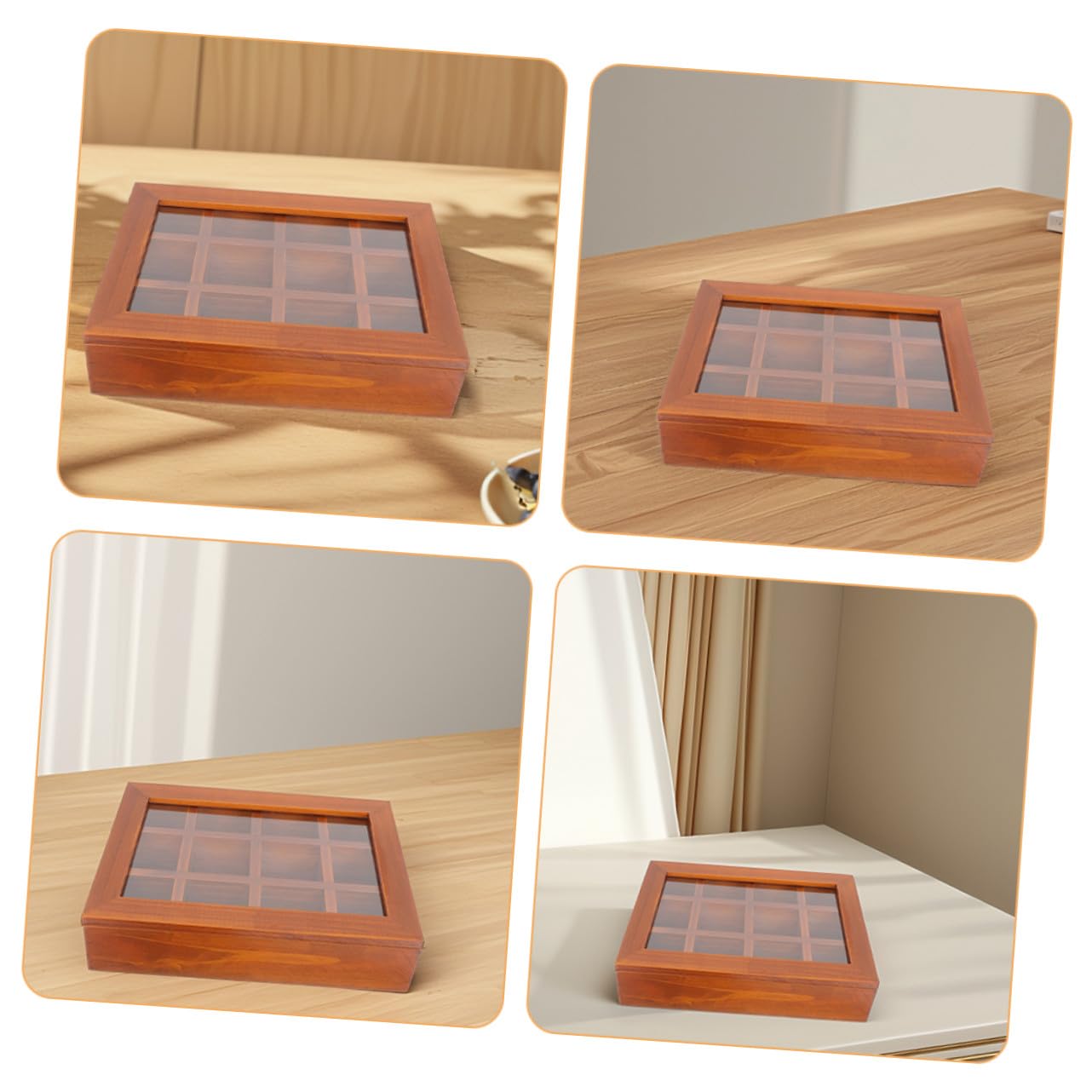 Sosoport Holz Teebeutelbox mit Sichtfenster und Fächeraufteilung für Lebensmittel Trockenfrüchte Obst und Snacks für Zuhause und Schreibtisch