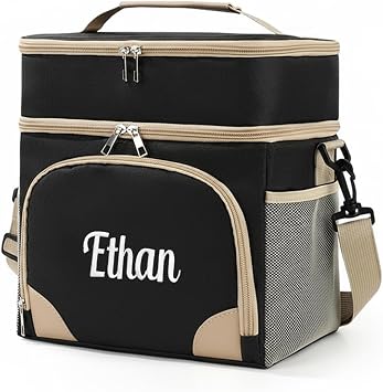 Personalized Insulated Lunch Box for Men & Women - Reusable Leakproof Cooler Bag with Custom Embroidery Name, 15L Expandable Compartment for Office, Picnic, Camping