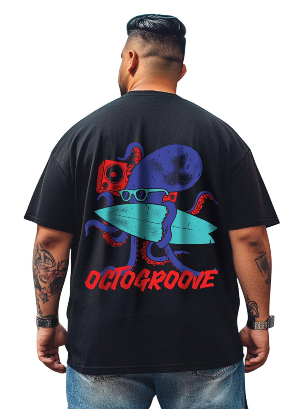 veirdo 100% Pure Cotton Oversized Baggy Fit Drop Shoulder Cool Back Typographic Printed T-Shirt for Men (Sizes: 2XL to 5XL)-picture-42