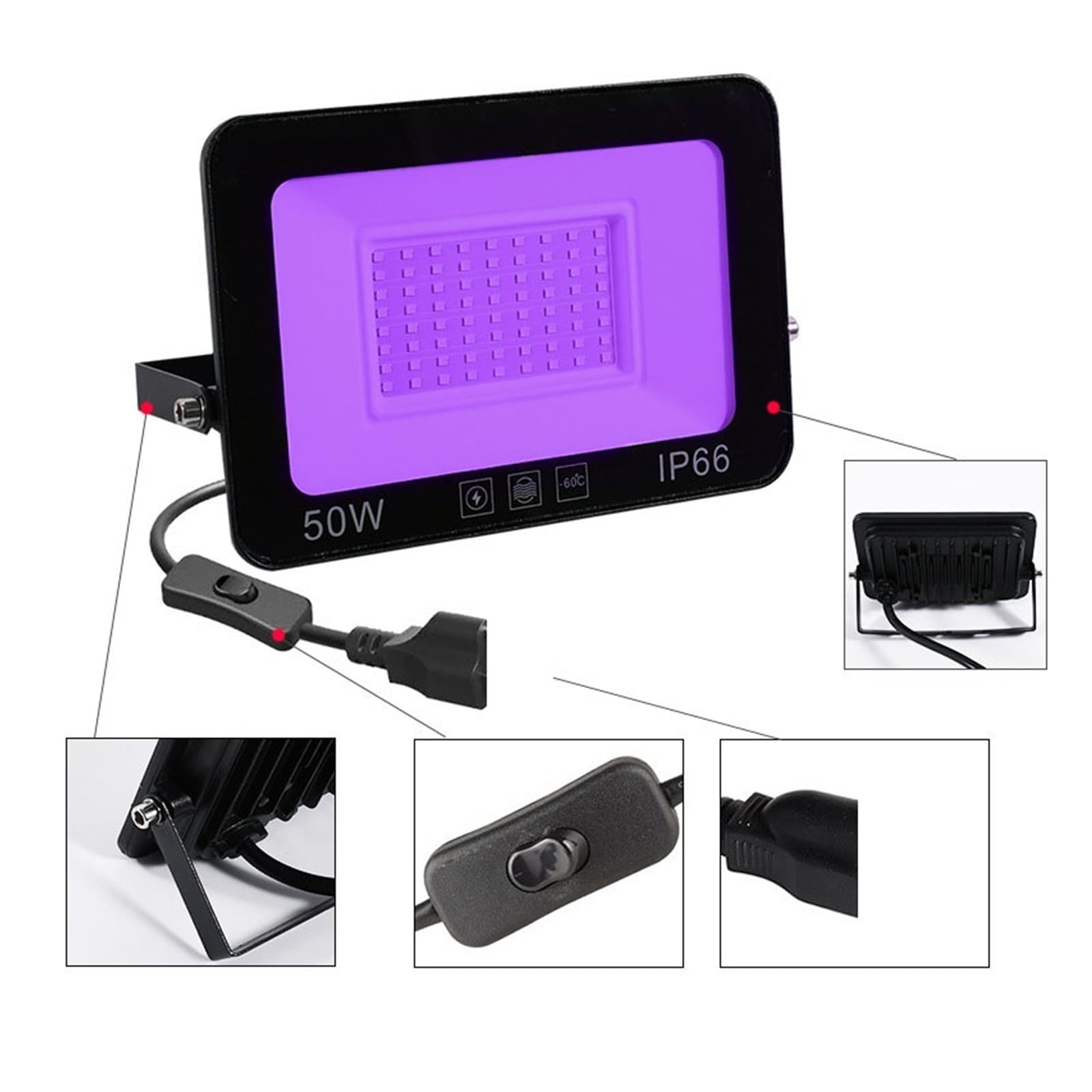 50W 100W Światło Halogenowe UV AC Reflektor Zewnętrzny 395nm Ultrafioletowe Fluorescencyjne Lampy Sceniczne Party Blacklight Malowidła Ścienne Efektywna OszczęDność Energii(30W)