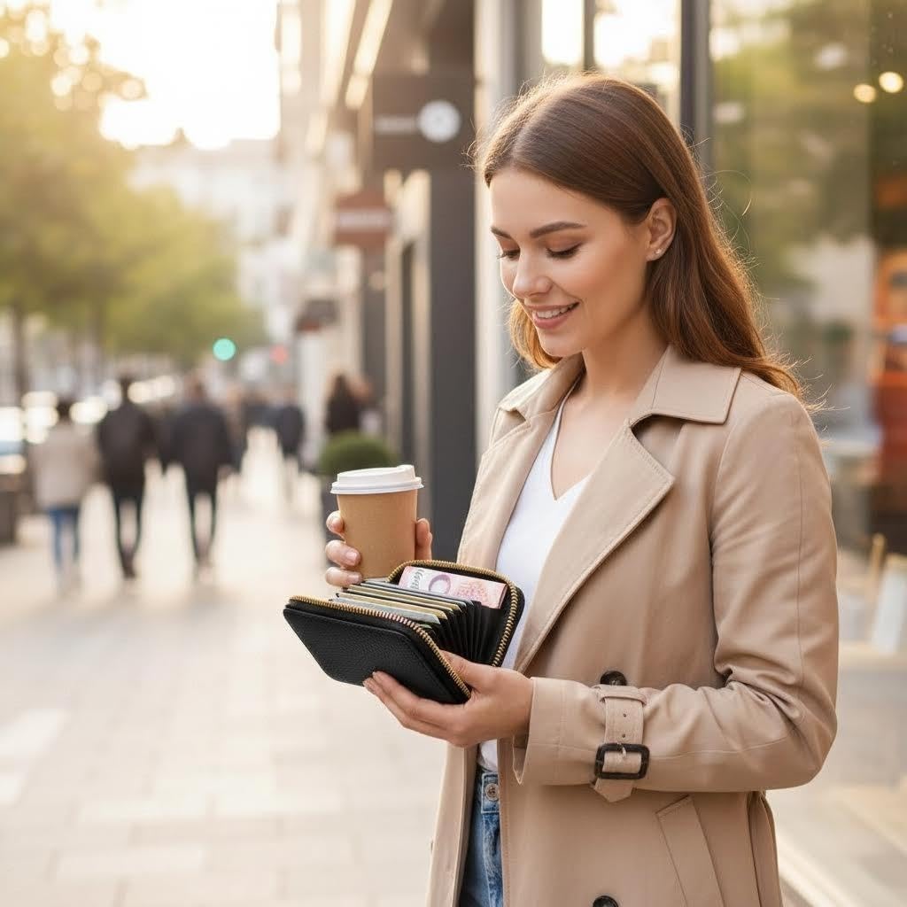 Small Genuine Leather Credit Card Holder for Women Zipper Wallet Classic Black (Black) - Image 2