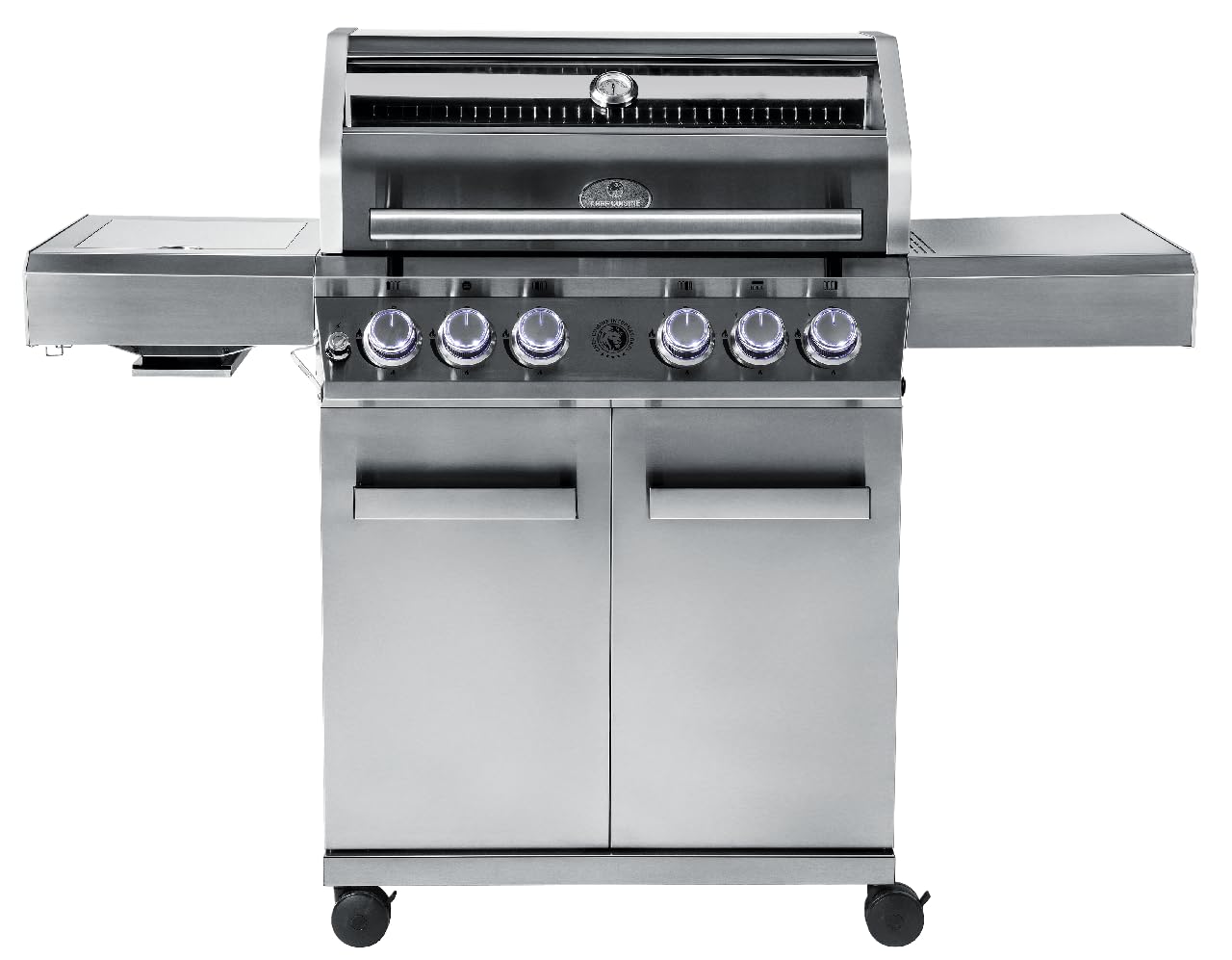 Chef Cuisine BBQ Gasgrill – Outdoor Gasgrill 4 Brenner mit Seitenbrenner und Infrarot aus rostfreiem Edelstahl, 20,7 kW, 3-teilige Grillfläche, Grillhaube mit Sichtfenster und Thermometer, Grillwagen