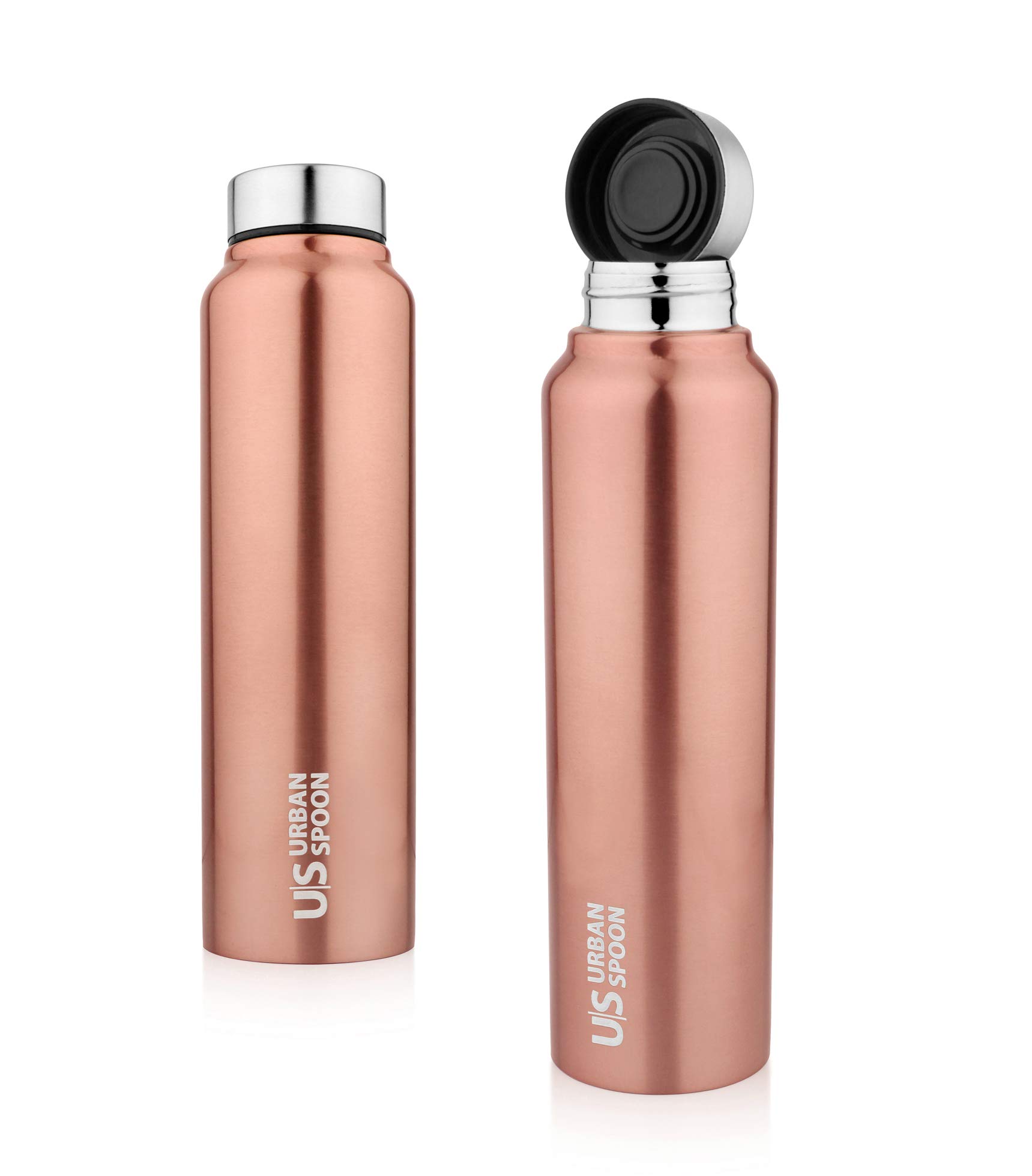 Urban Spoon Stainless Steel Single Wall Straight Water Bottle Set of 2 Pcs - 920 Ml Each - Copper