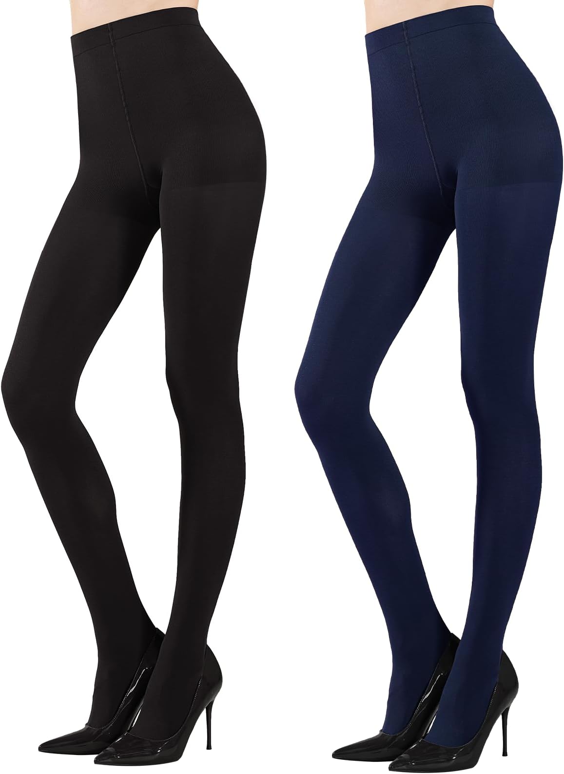 2 Pairs Women's Opaque Control Top Tights 70D Solid Color Soft Tights Microfiber Nylon Pantyhose