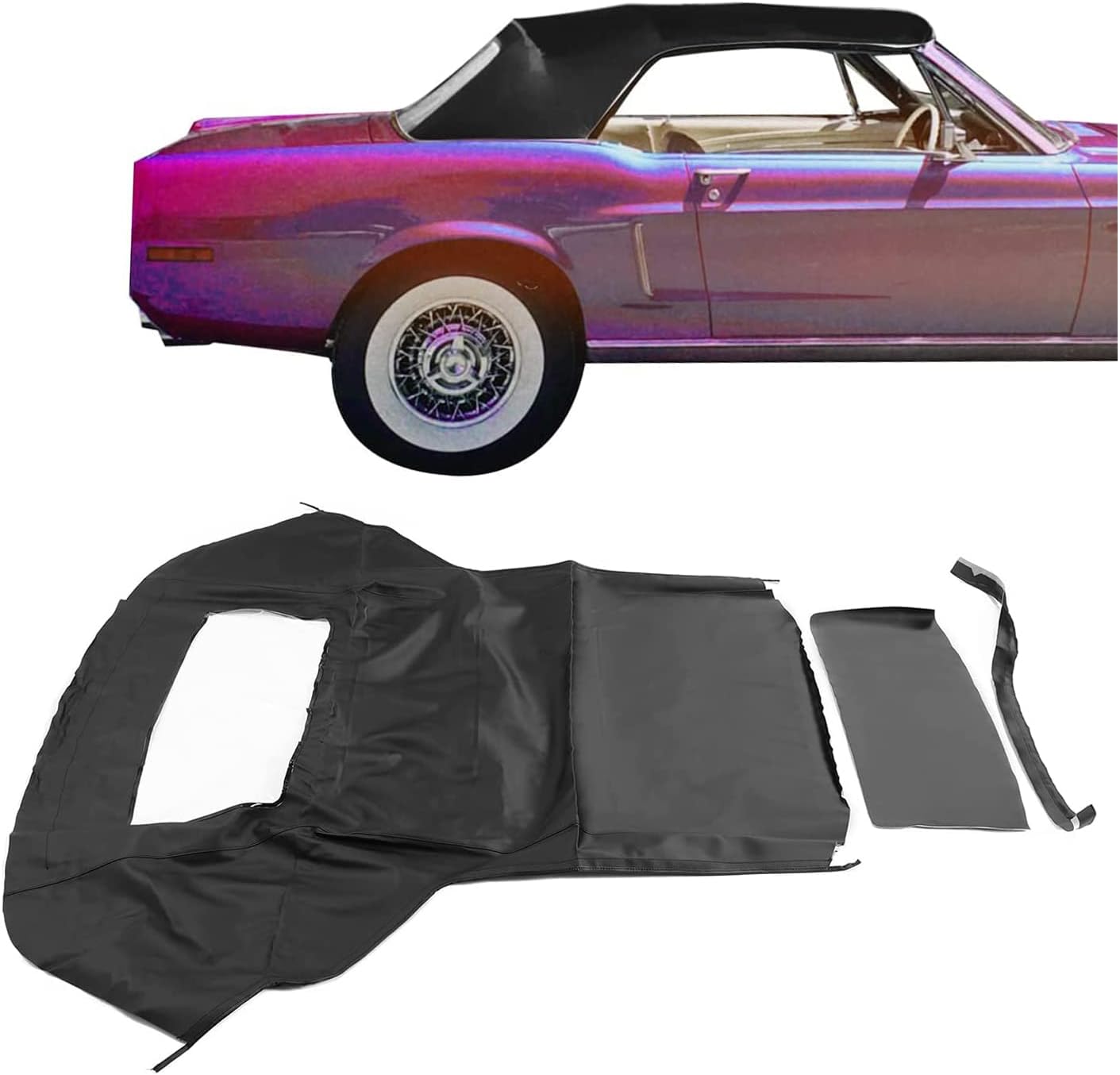 Kojem Convertible Soft Top Compatible with 1983-1993 Ford Mustang Soft Roof w/ Plastic Window (Black)
