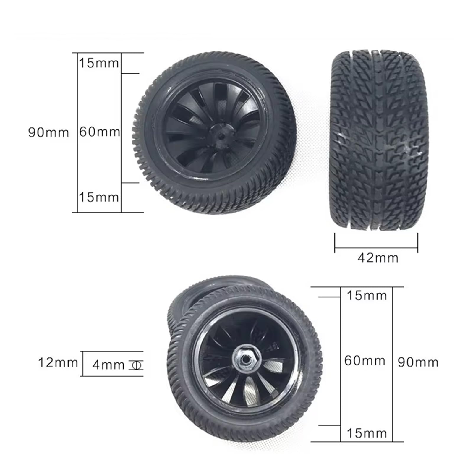 Set De 4 Pneus 90mm En Caoutchouc Pour RC – Pour 144001, 124019, 12428, 104001, 16889, SG1601 !
