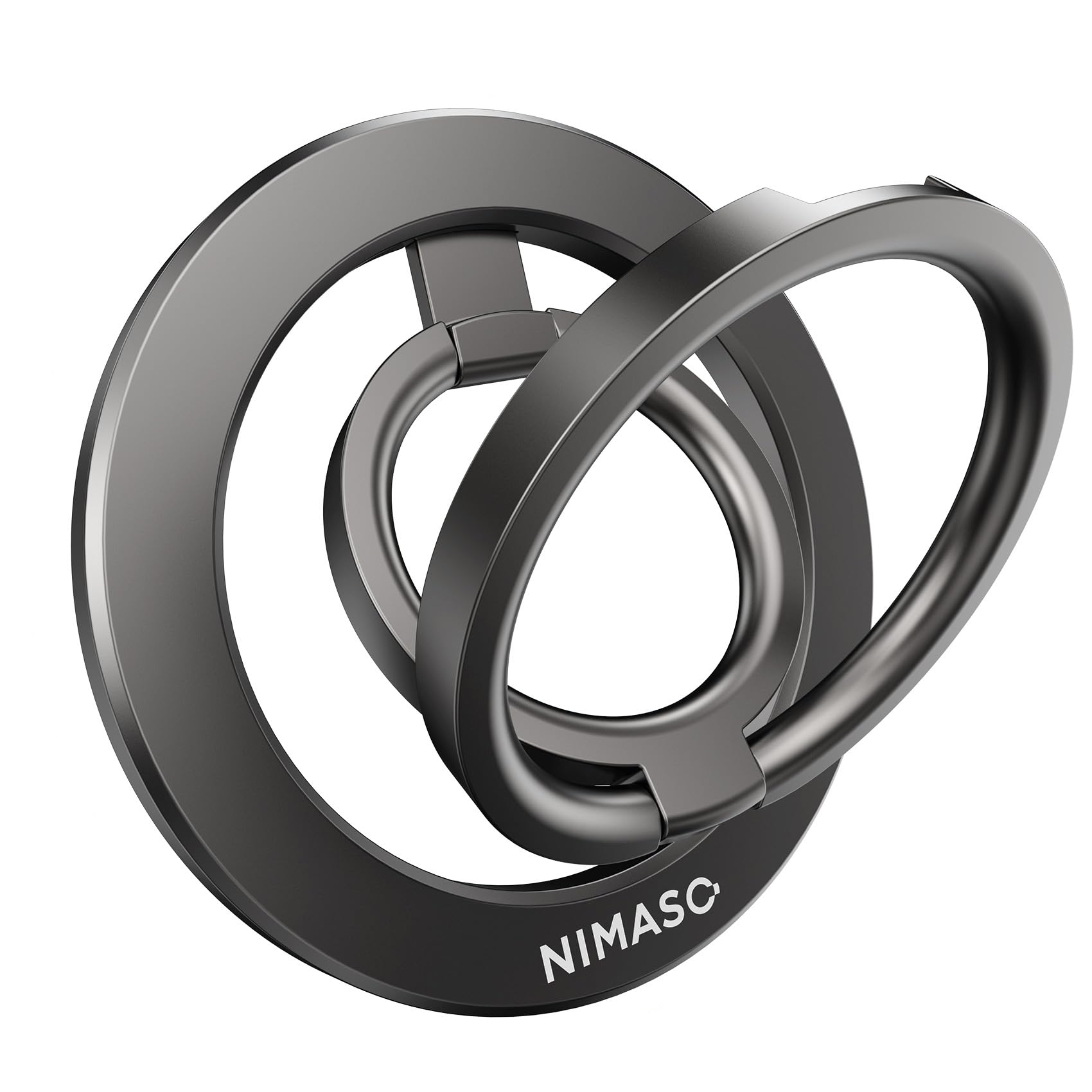 NIMASO スマホリング MagSafe対応 スマホリング マグネット式 スマホ落下防止 角度調整可能 金属リング付き iPhone17/16/15シリーズ、Androidなど全機種対応(ブラック)