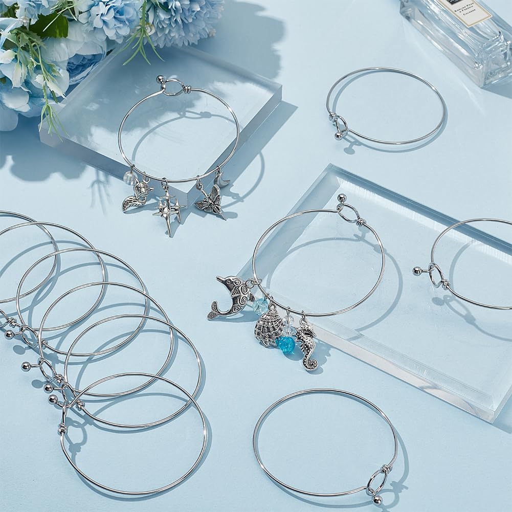 SUNNYCLUE 12Pcs Bracelet Bangle Open Blank Wire Bangle Charm Bracelet Silver 304 Stainless Steel Buckle Hook Clasp Adjustable Bangles for Jewellery Making Supplies Bracelets DIY Crafts Women Beginner - Image 4