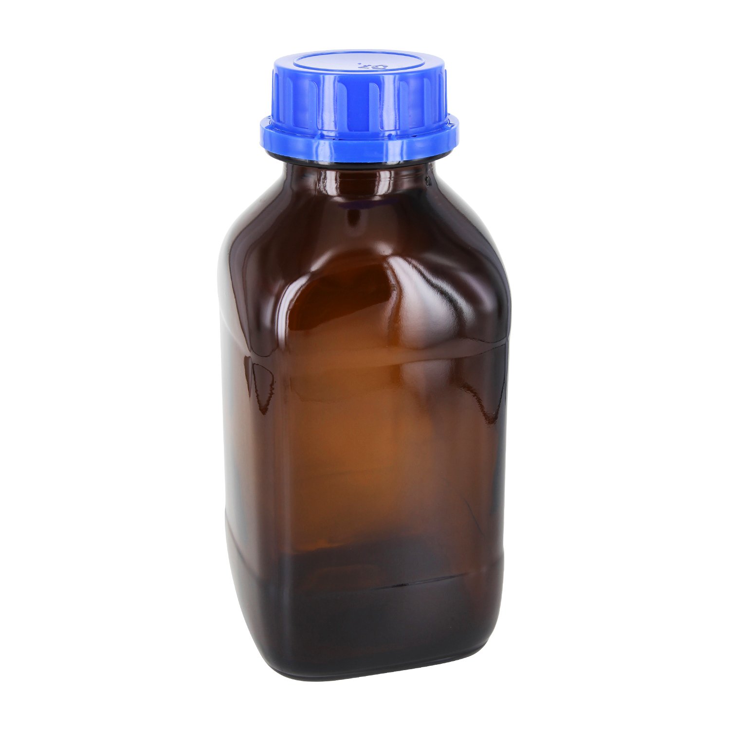 12 x 1000ml Weithalsflasche quadratisch Braunglas mit Rasterkranz inklusive Schraubverschluss OV 54mm blau mit Konusdichtung *** Apothekenflasche