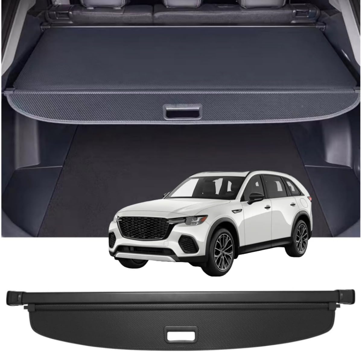 Retractable Cargo Cover Compatible with Mazda CX70 CX-70 2024 2025 Shield Security Shade Privacy Screen Tonneau Luggage Cargo Trunk Organizers (Carbon Fiber Texture)