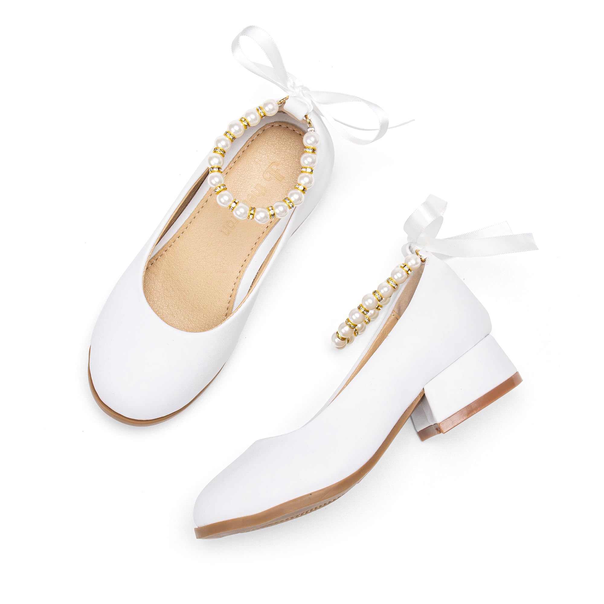 THEE BRON Girls Low Heel Dress Shoes Mary Jane Party Wedding Flower Girl Pumps