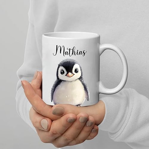 Miniatura 6 de Tazas de café personalizadas de cerámica blanca de 11 onzas con acento de pingüino, personalizadas con nombre, regalo para amantes de los pingüinos,