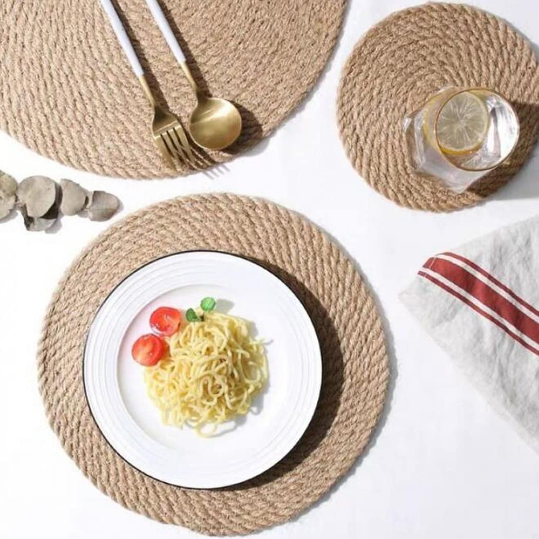 Hoshen Set di 2 tovagliette rotonde in lino intrecciate, tovagliette