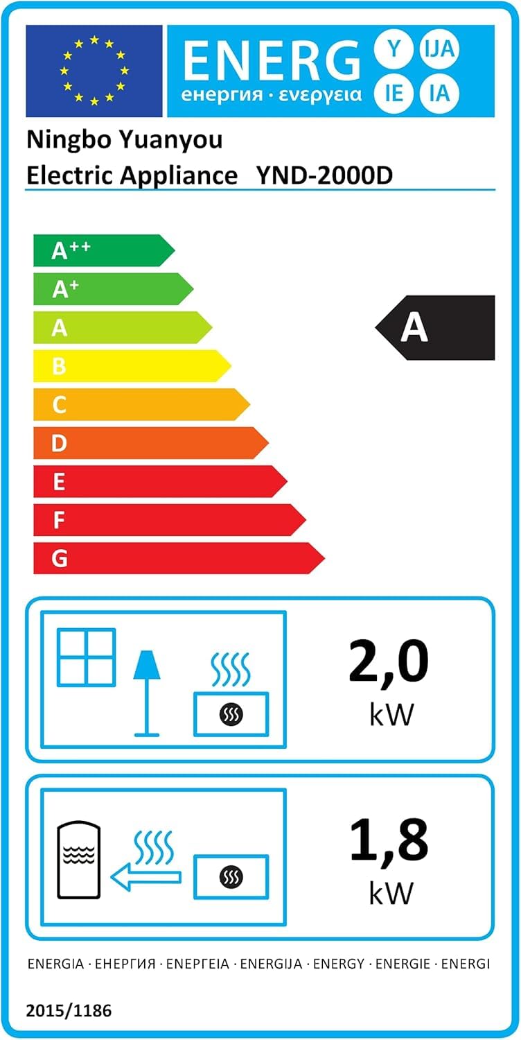 Radiateur soufflant céramique 2000W à économie d'énergie, chauffage électrique avec télécommande et minuterie, appareil de chauffage électrique, protection contre la surchauffe (2000D)