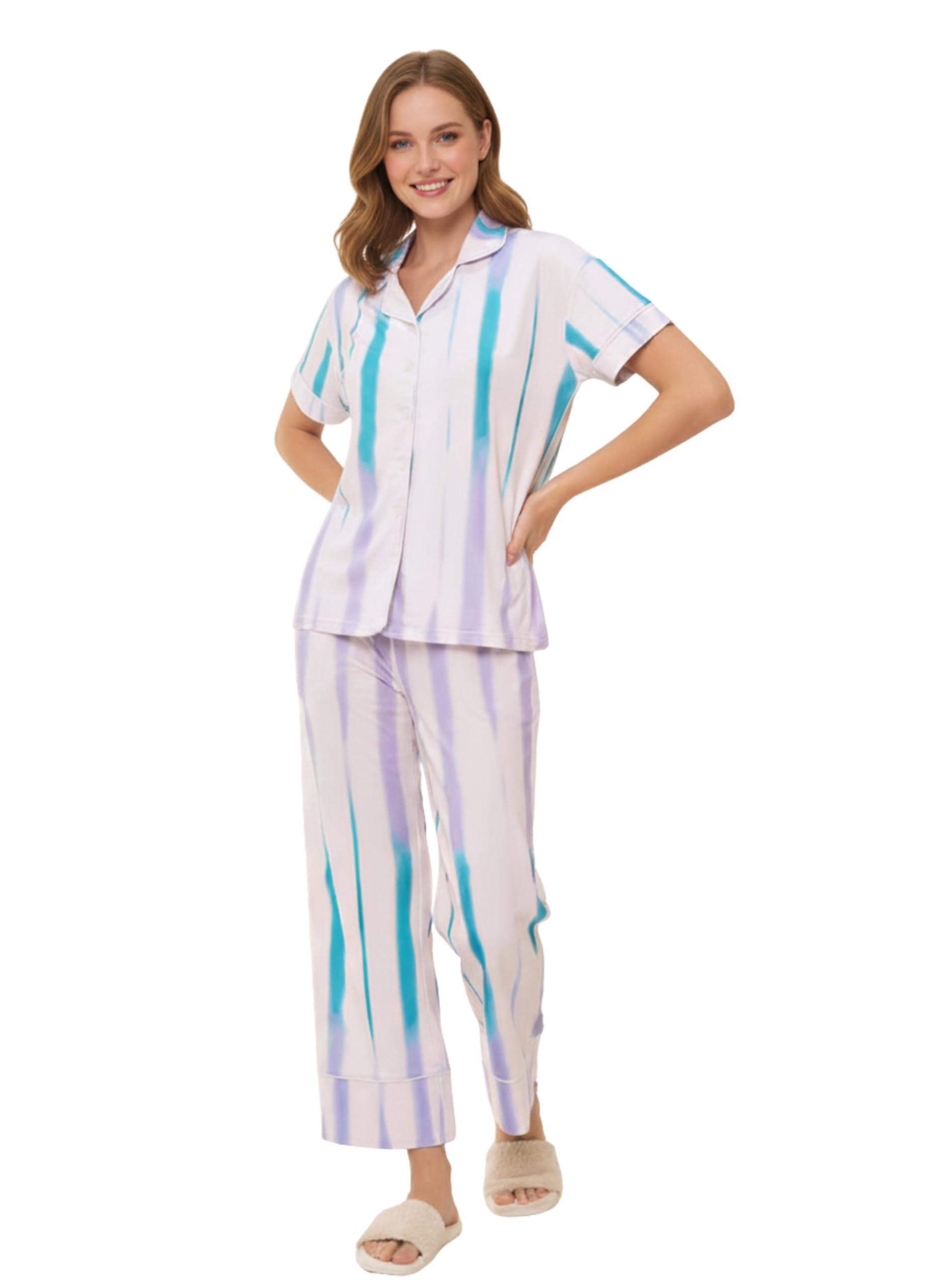 Women's Lycra Co-ord Set Stylish | Summer Pajama Set for Women & Girl for Beach & Holiday Look | Night Suit| Summer Vacations Printed Pyjama Set for Goa Beach Outfits-image-10