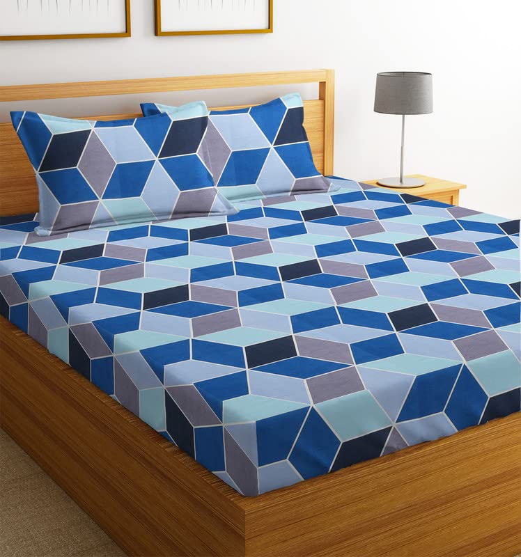 BSB Home String Fashion Home Furnishing 144 Tc Microfiber Football Printed Grey & Blue Bedsheet for Double Bed with 2 Pillow Standard Size Pillow Covers