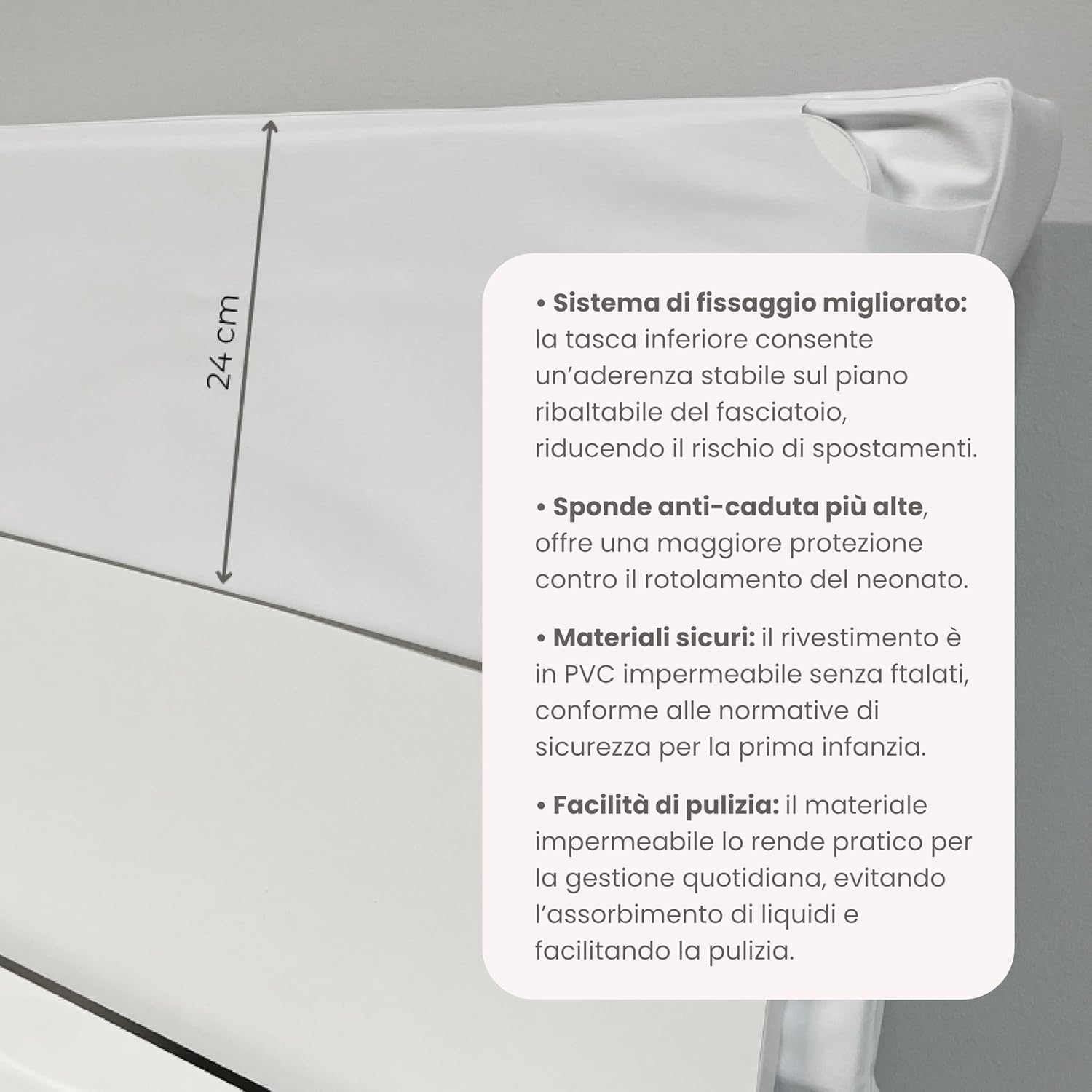 PALLA PALLINA Materassino Fasciatoio Per Cassettiera Con Sponde AntiCaduta 80X9X48 Cm Materasso Fasciatoio Neonato 100% PVC Impermeabile Lavabile PRODOTTO IN ITALIA (STELLINA TORTORA)