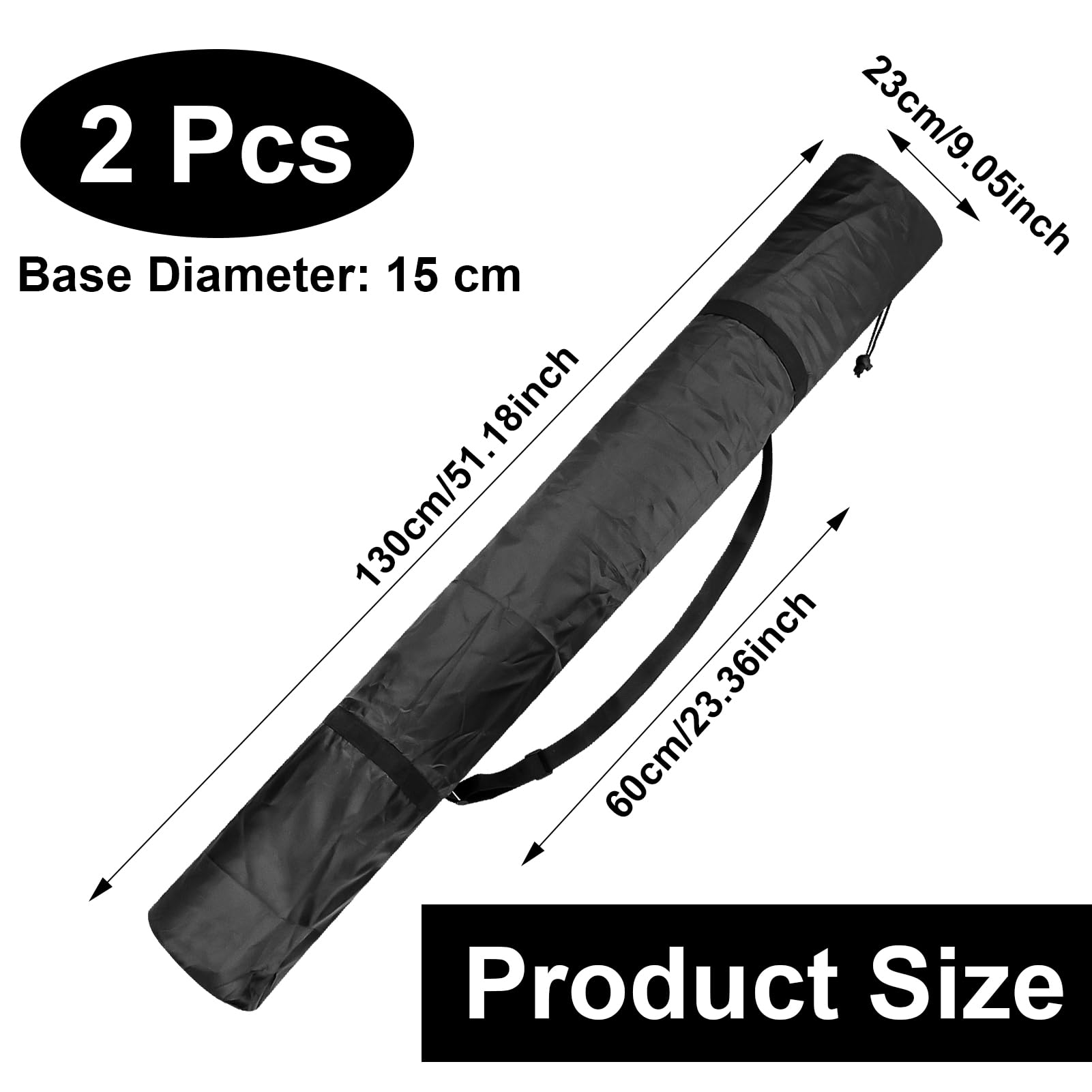 Lot de 2 sacs de transport pour trépied, sac de rangement avec cordon de serrage, sac de transport portable, sac de transport pour poteaux de tente, support lumineux (23 x 130 cm)