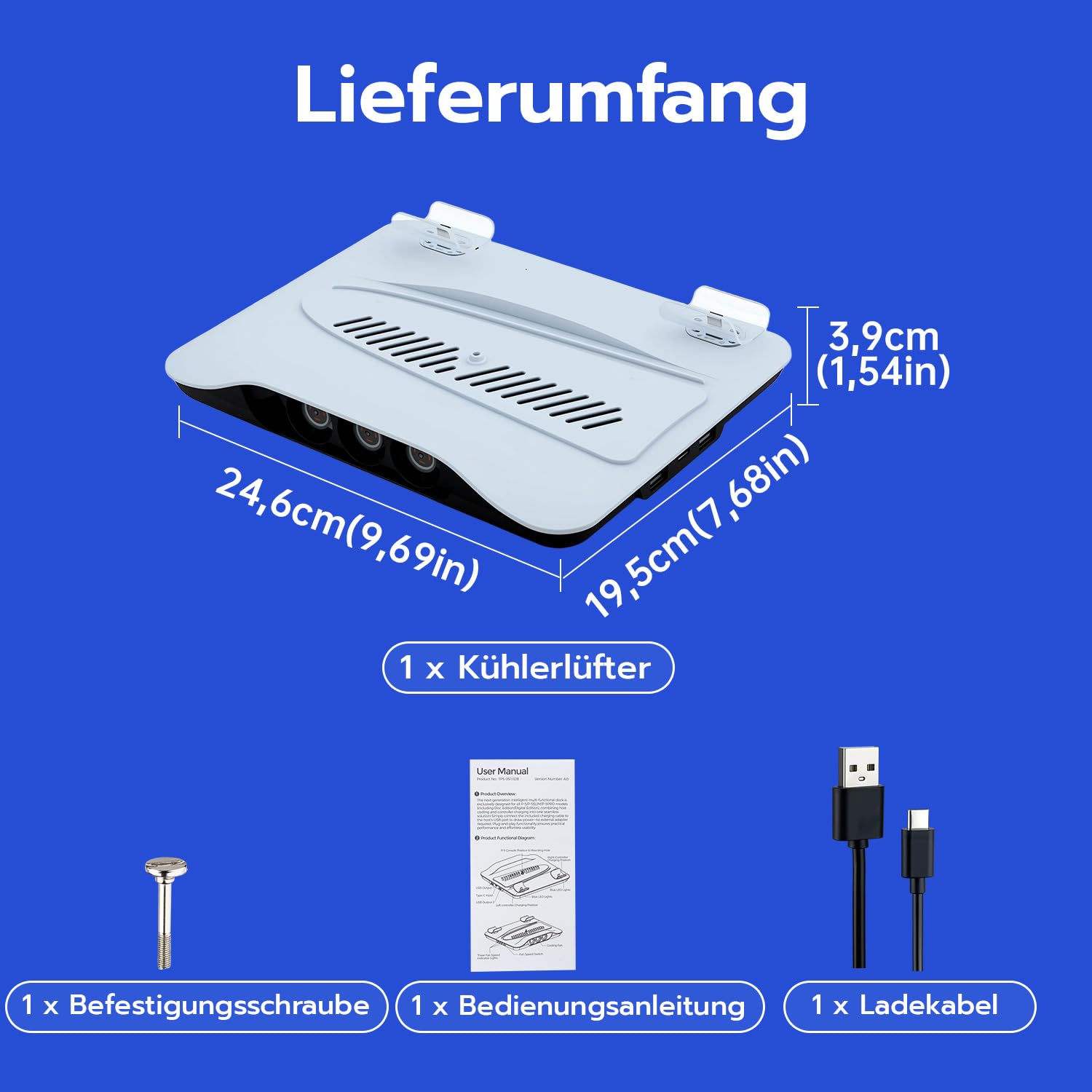 Mcbazel PS5 Kühlständer mit Ladestation | 3-Stufen Kühlventilator + 2 Controller Laden Kompatibel mit PS5/Playstation 5 Pro/PlayStation 5 Slim Disc & Digital – Weiß