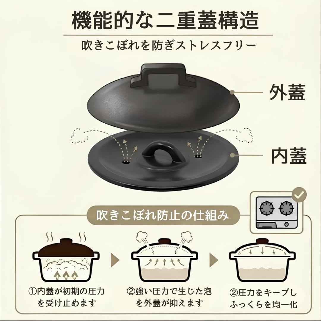 Amazon | 土鍋 御飯 炊飯用【 火加減が要らない/直火専用 】2-3人用 4