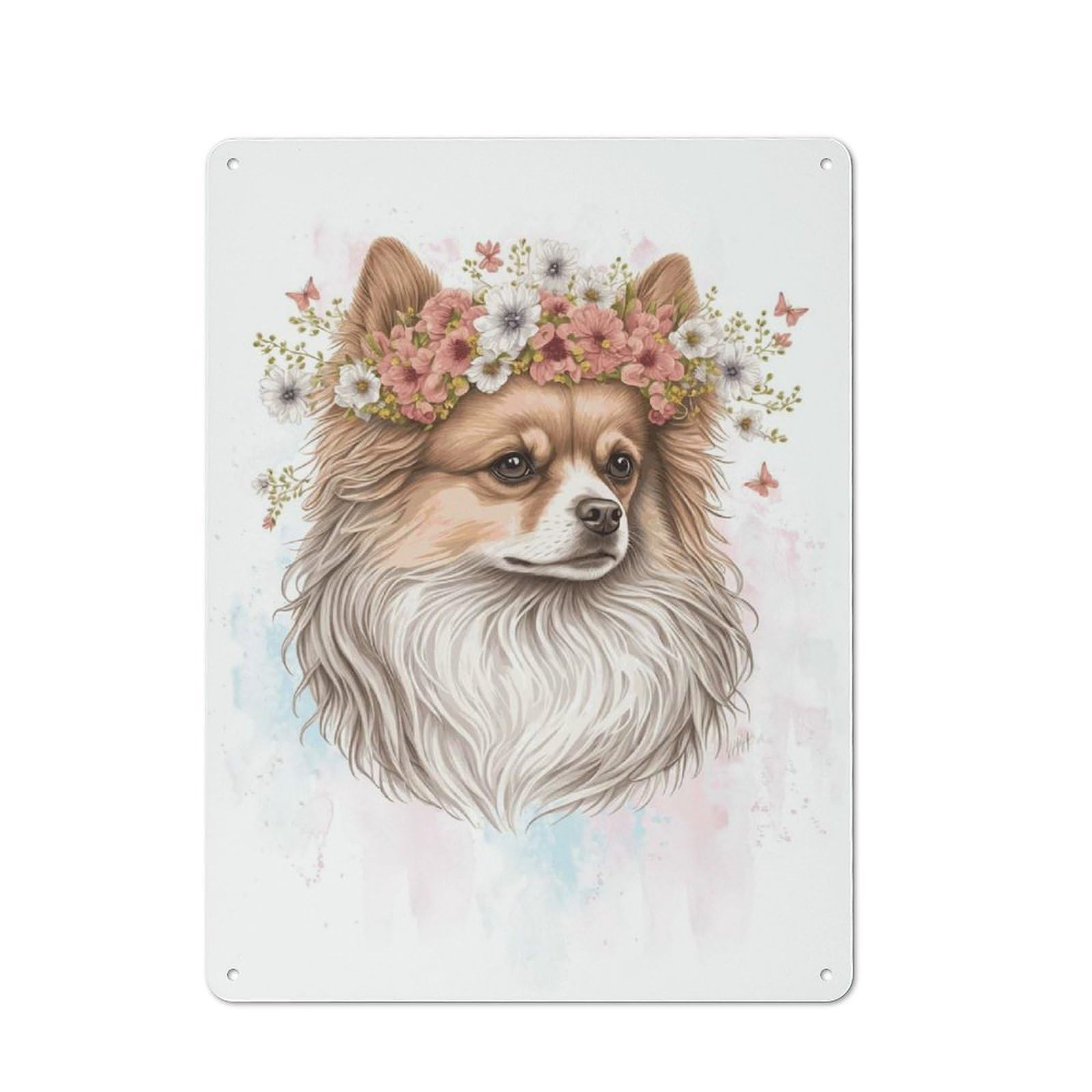 Junmoney Style-1 Pomeranian Flower Crown Retro Metal Plaque 40X30cm For Guest Room Or Hallway, Housewarming Present For People Styling Guest Room And Hallway
