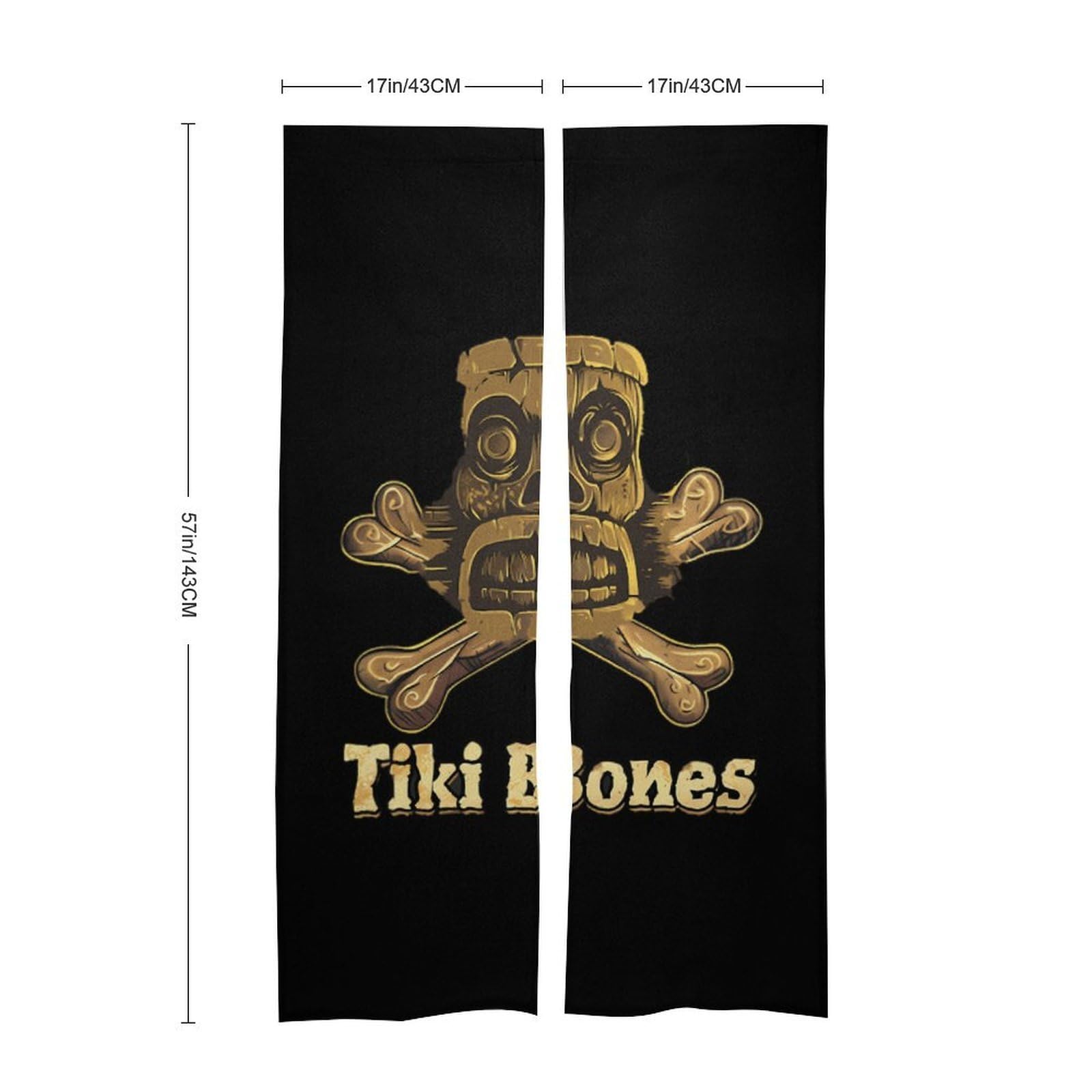 Hawaiian Tiki Bones Noren Doorway Split Shower Curtain Long Type Window Treatment for Privacy Partition Divider