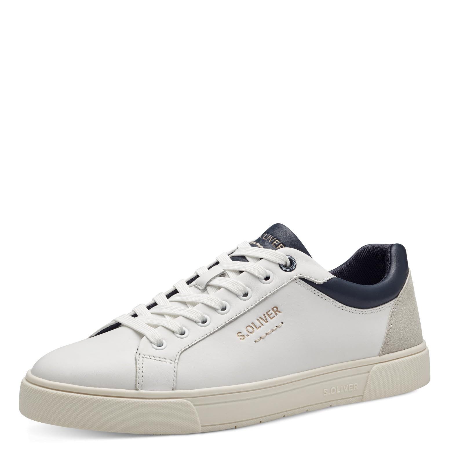 s.Oliver Men's Low Trainers 5-13604-43 Sneaker, White Navy, 9.5 UK