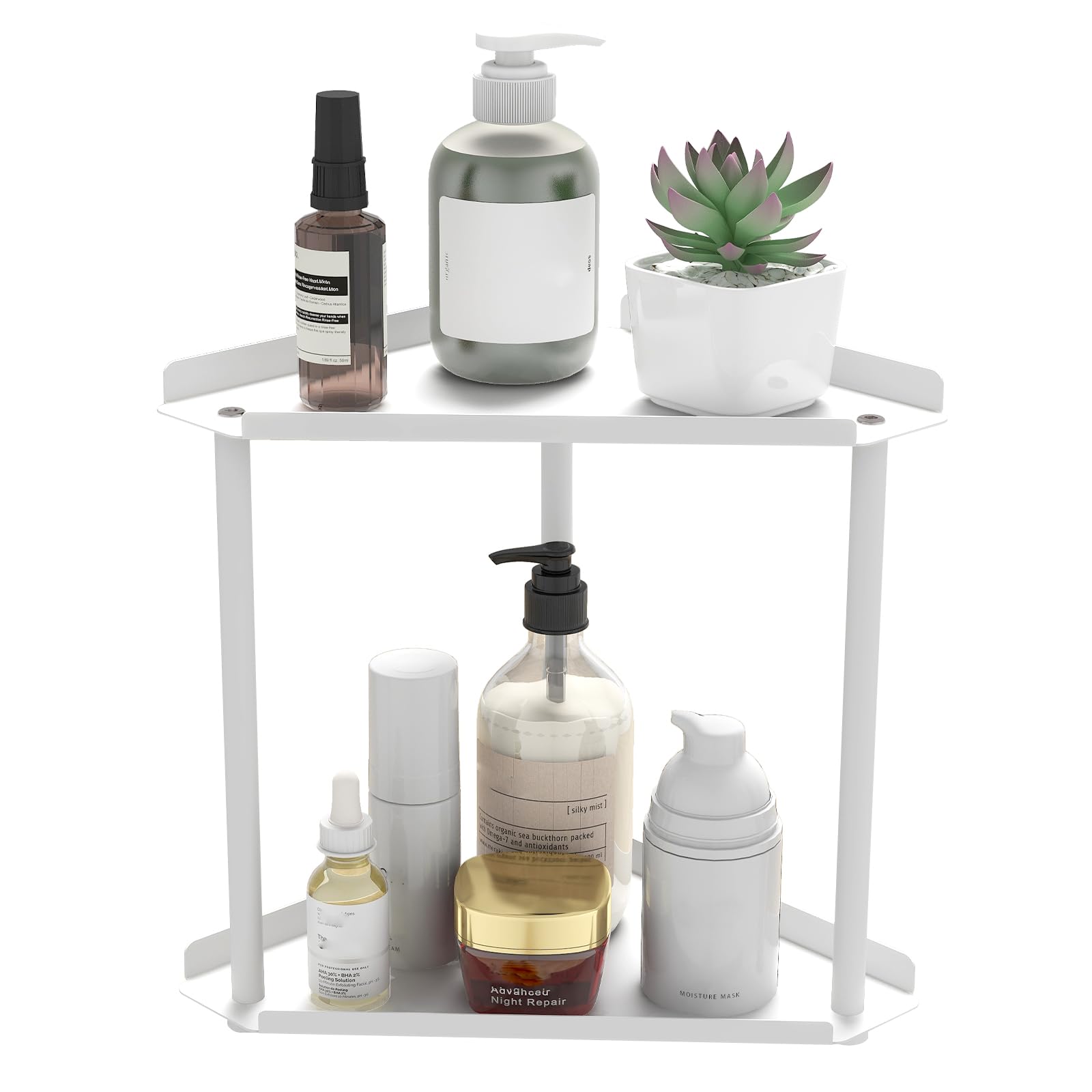 Jesginboo Organizador de encimera de baño de 2 niveles, estante esquinero organizador de tocador, cuidado de la piel, organizadores de encimera de maquillaje, cocina, almacenamiento de encimera de
