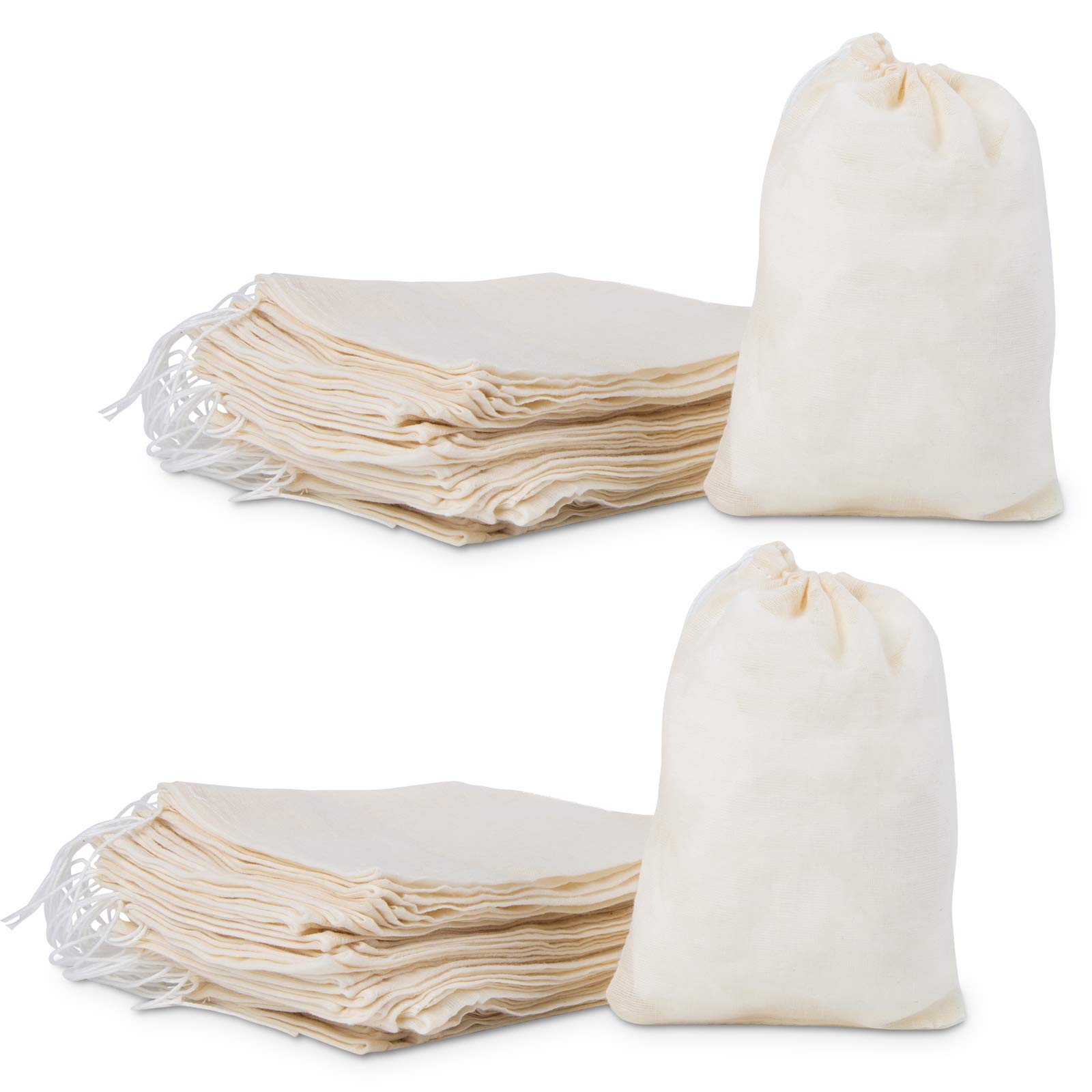 Chielor 50Pcs Cotton Muslin Bags - 5.9 x 3.9 Inches Eco-friendly Drawstring Bags for Reusable Sachet, Crafts, Teas, Spices, Soaps, Jewellery, Crafts,