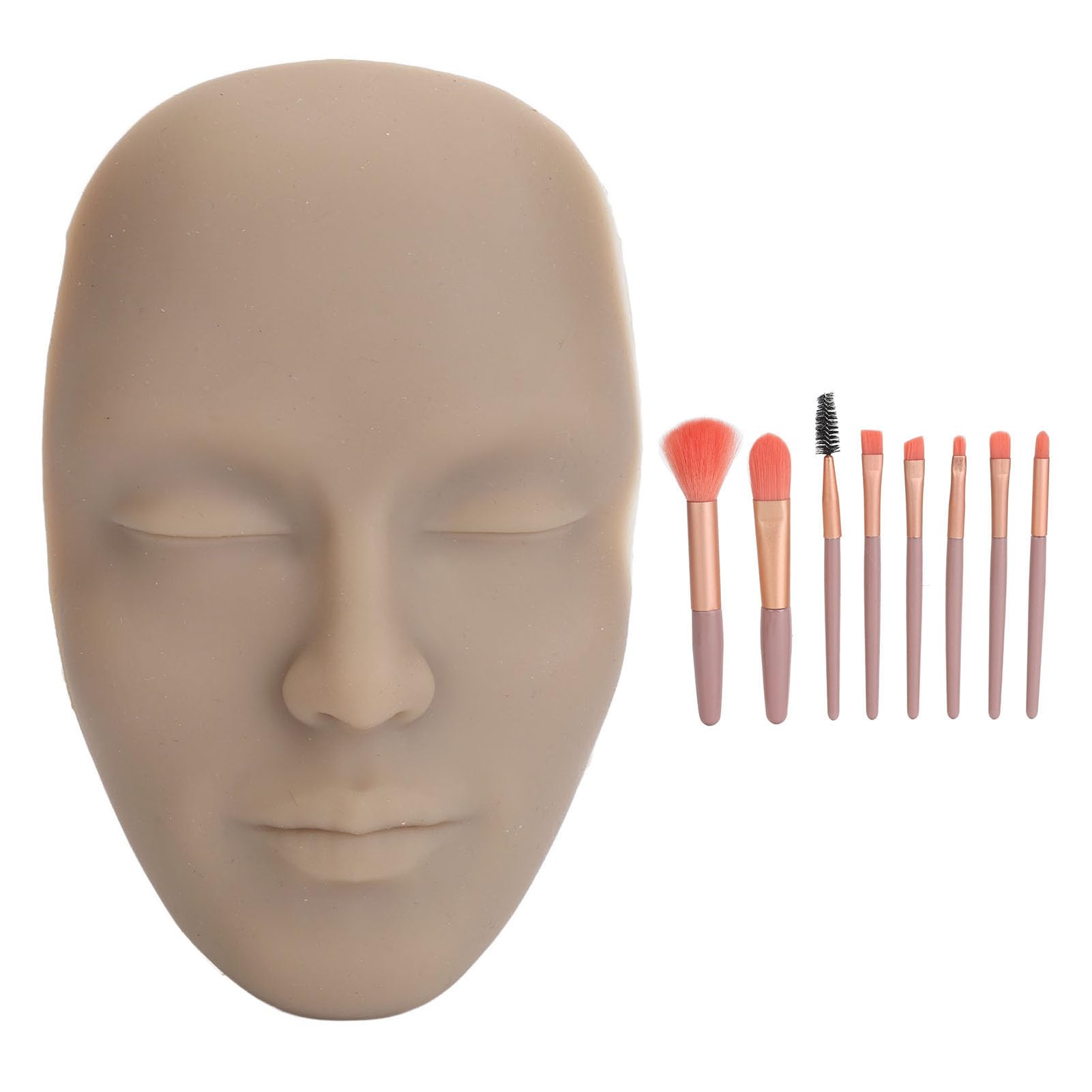 Makeup Practice Face, Silicone Makeup Practice Board, Makeup Practice Face Kit 3D Real Full Face Practice Broad 8pcs Makeup Brush Reusable Mannequin Cosmetic Practice Tool (Dark