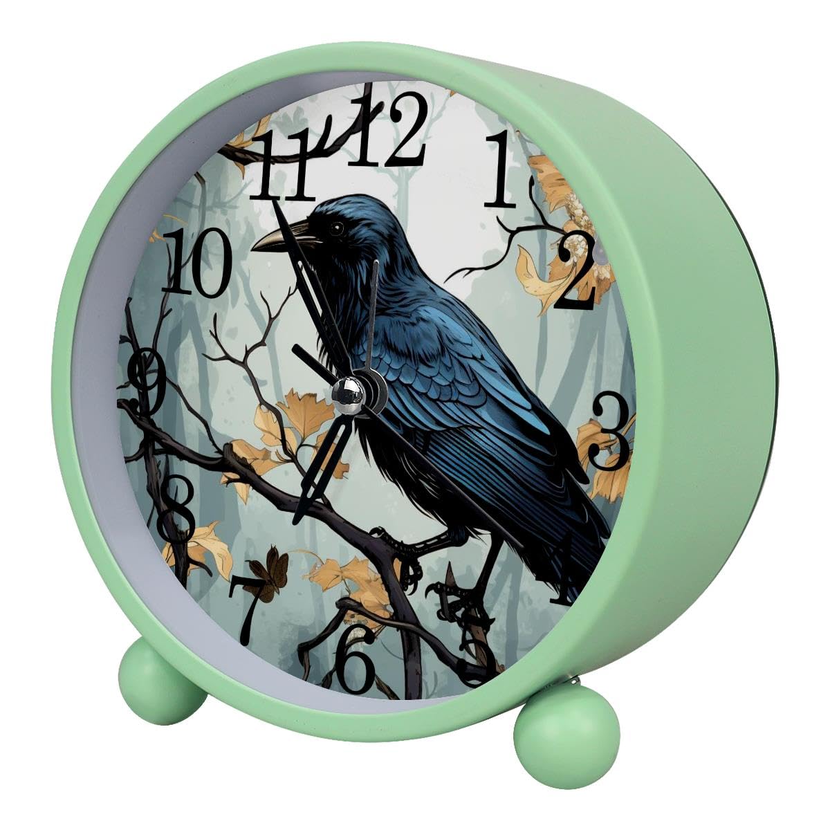Luoweisi Alarm Clock Autumn Raven, Silent Non-Ticking with Night Light