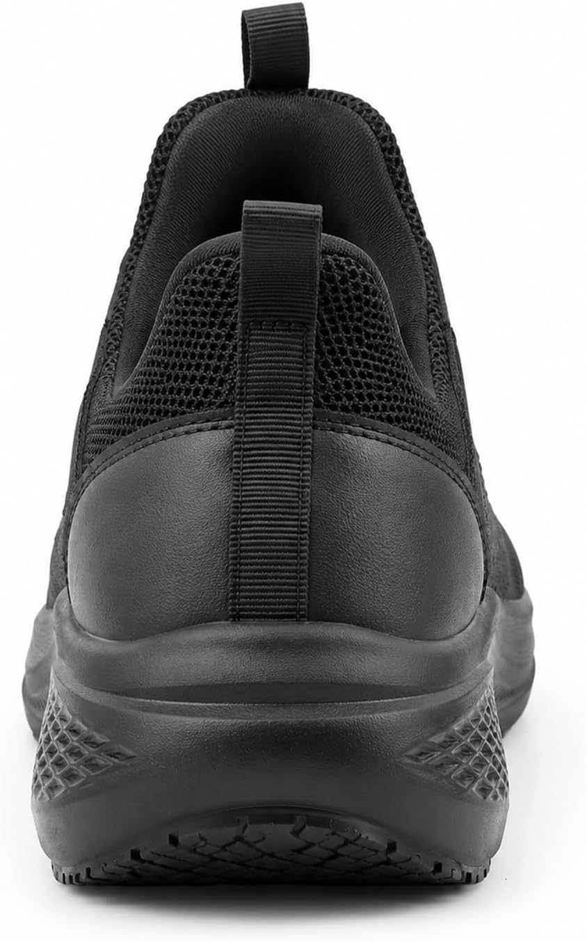 Slip Resistant Work Shoes for Men, Black Zapatos de Trabajo para Hombres, Non Slip Comfortable Lightweight Food Service Chef Sneakers in Kitchen Restaurant, Medium or Wide, US 6.5-14