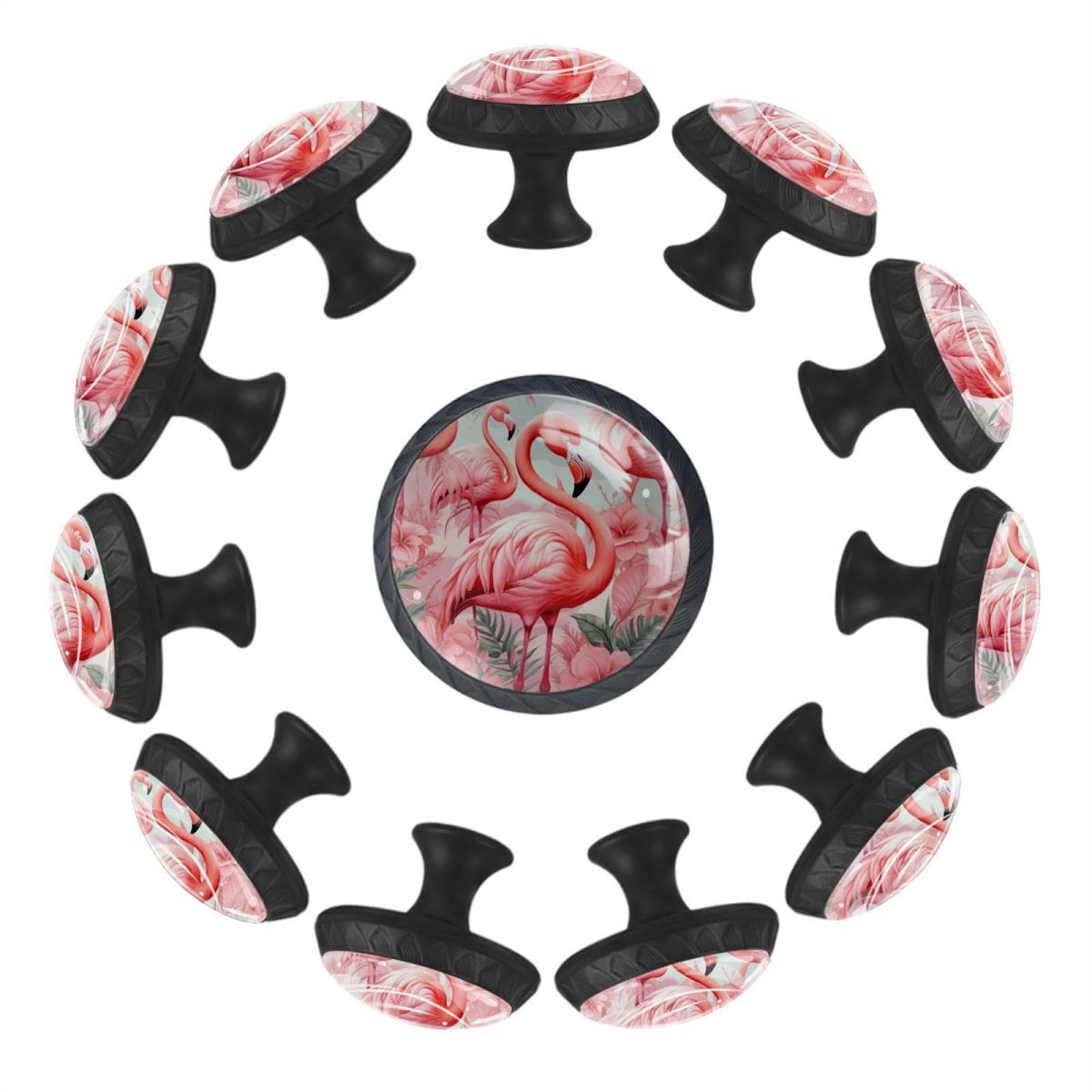 Boutons ronds en cristal lot de 12 poignées flamants roses pour armoire de cuisine
