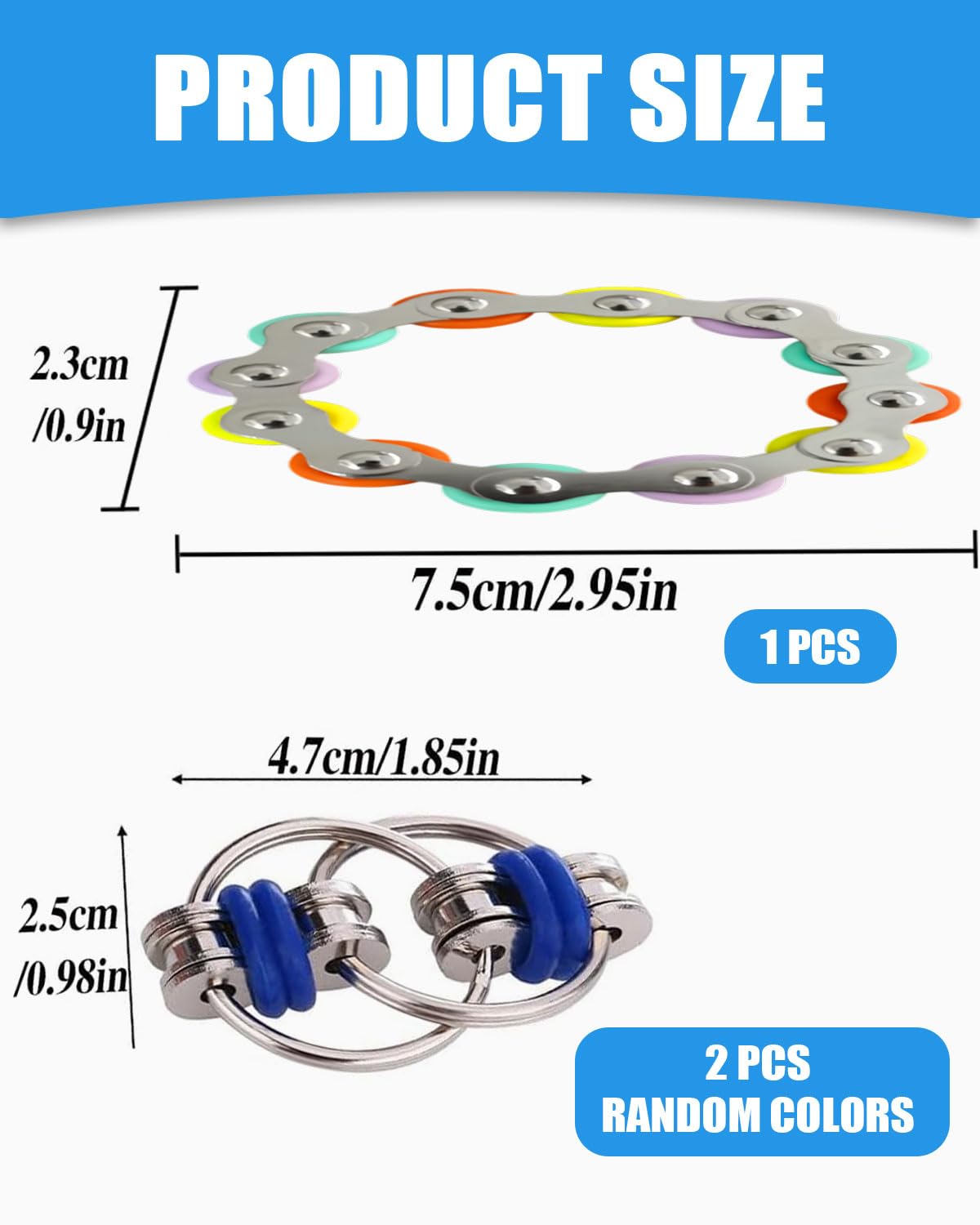 Juguete de 3 Piezas para aliviar el estrés Juguete de Cadena para aliviar el estrés Juego de Cadena de volteo Infinito para Reducir la tensión y el estrés, para niños con TDAH