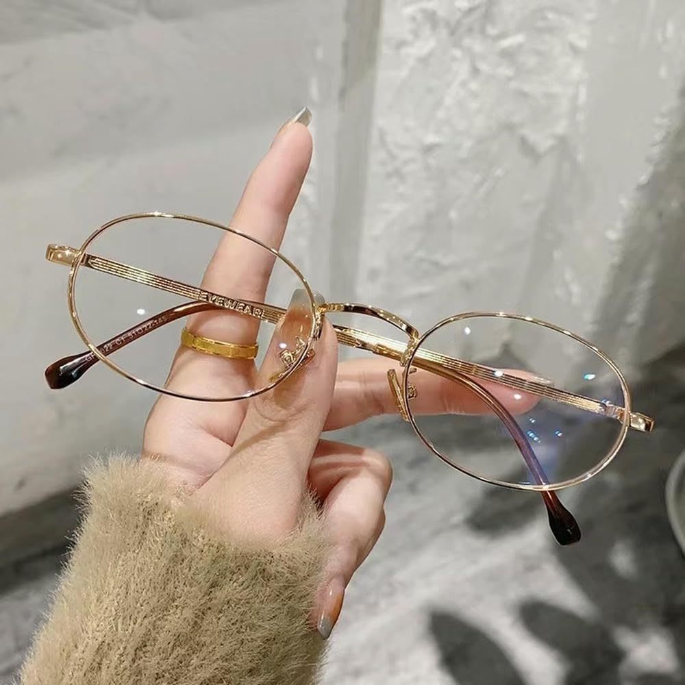 ZBDZSW Metalowe okulary w małej ramce Vintage Artystyczne metalowe okulary w małej owalnej ramce Ekskluzywne okulary dla mężczyzn i kobiet