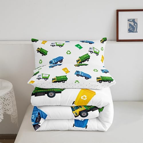 Miniatura 4 de Juego de edredón de camión de basura para niños, tamaño individual, juego de ropa de cama de automóvil de dibujos animados para niños, adolescentes