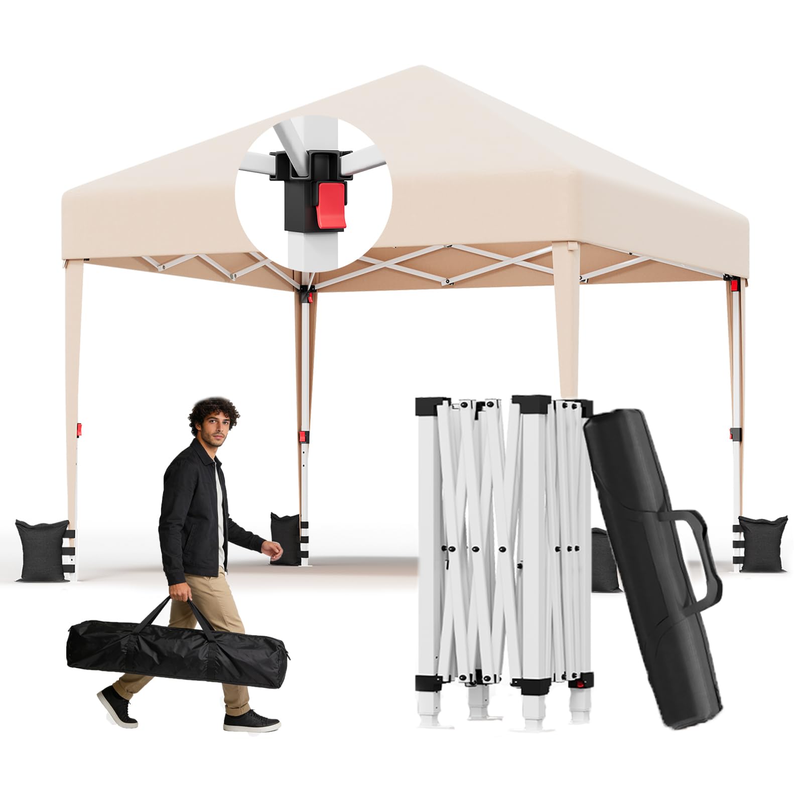 Devoko Carpa, 3x3 Impermeable Estable a Prueba de Frío, Plegable Ajustable en Altura, Tienda Plegable, Protección UV 50+, Bolsa de Transporte, Carpa Camping, Beige