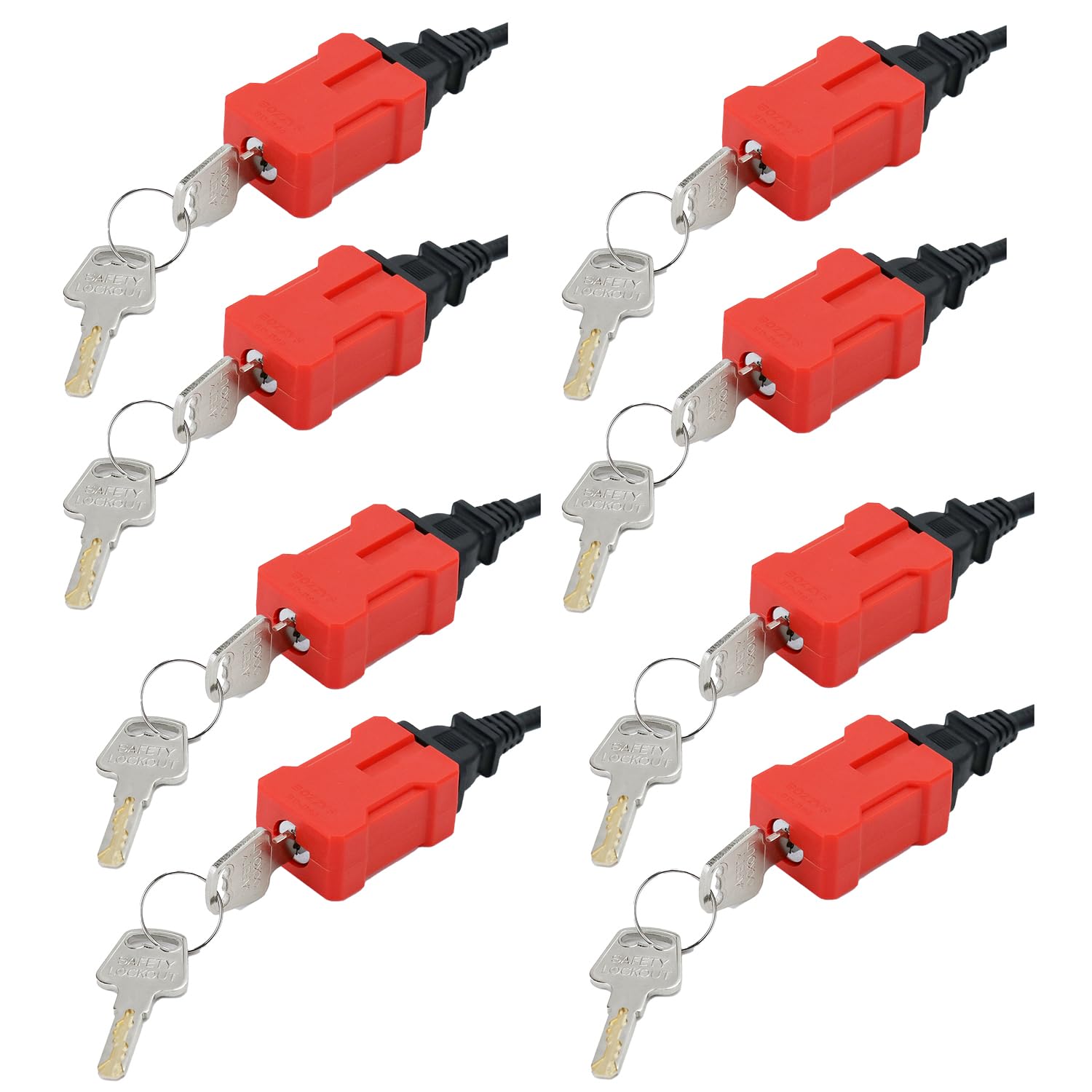 QWORK Electrical Cord Plug Lockout Device for Electrical Cord, 8 Pack Plug Locking Safety Lock, Keyed Differently, Fits 2 & 3 Prong Plugs, Electrical