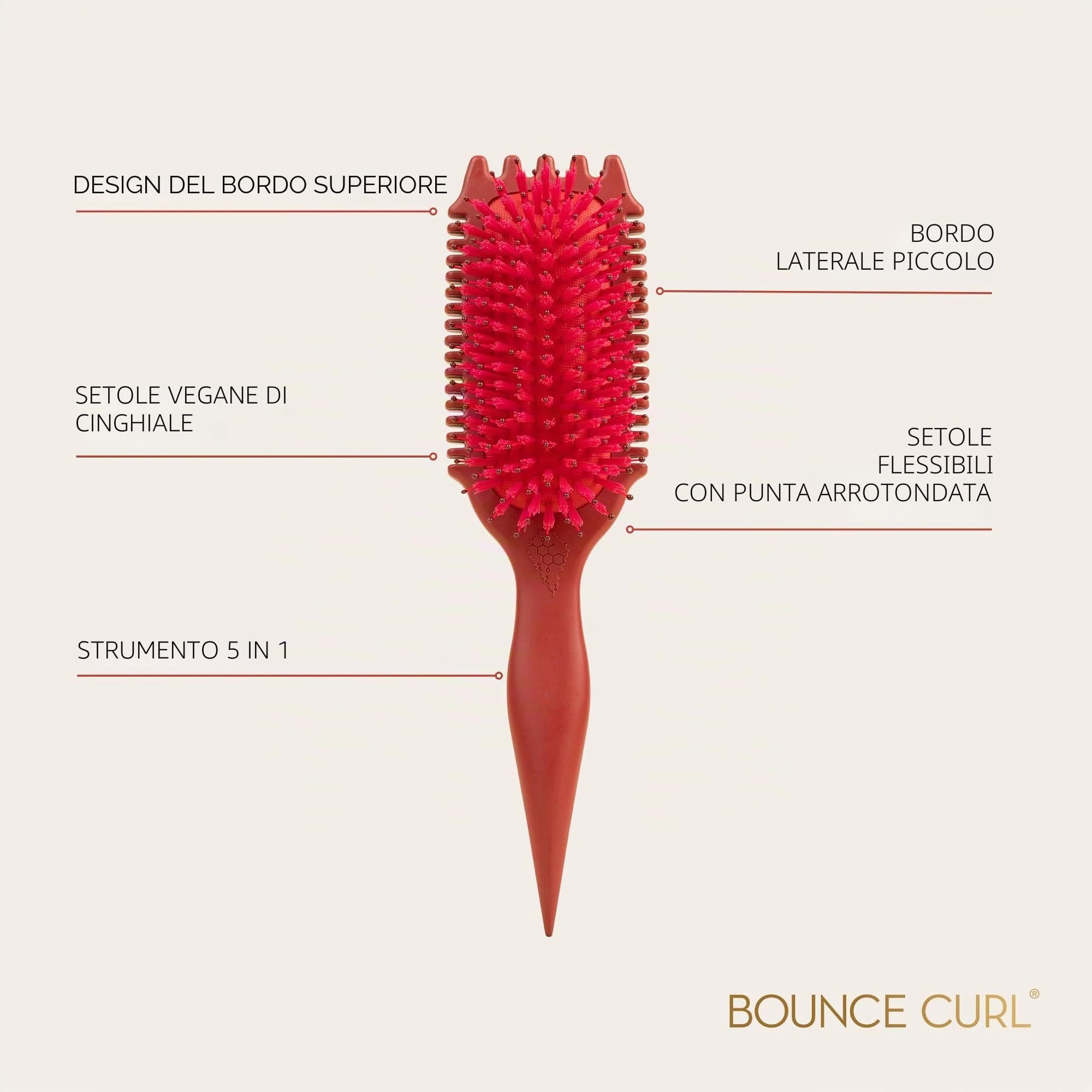 Bounce Curl Volume EdgeLift Brush - Spazzola per capelli ricci per volume e definizione delle radici, rubino