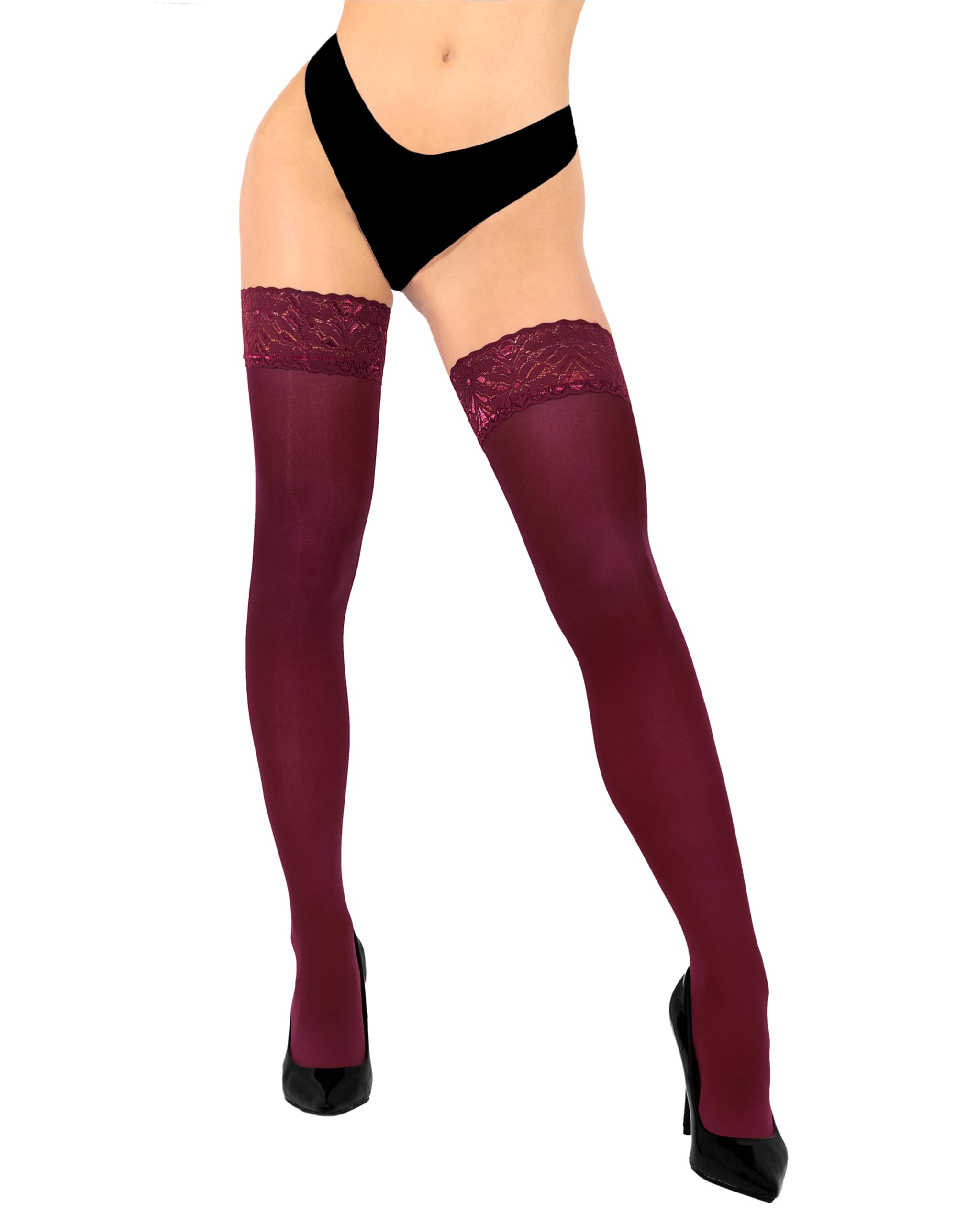 sofsy 100% OEKO-TEX Certified - Italian Women's Opaque Thigh High Stockings | Ultra Soft Dual Silicone Lace Top Stay Ups