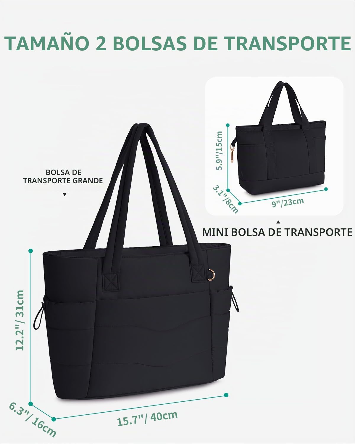 Bolso Tote Mujer Acolchado 2 Piezas, Bolso Shopper Grande con Compartimento para Ordenador 15.6" y Portabotellas Aislante 40oz, Ideal para Oficina, Universidad, Viaje y Uso Diario (Diseño Patentado)