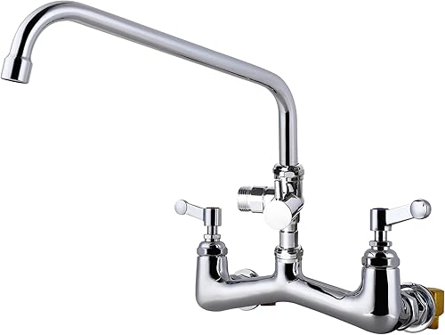 Grifo de fregadero comercial de montaje en pared con grifo de fregadero de cocina central de 8 pulgadas, con boquilla giratoria de 10 pulgadas y