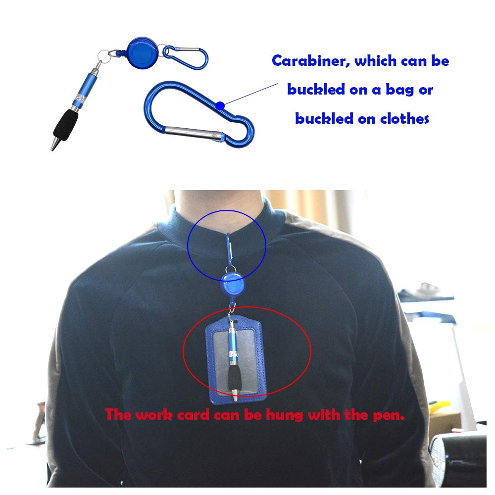 whatUneed 3-in-1 Handy Retractable Badge Reel Pen Belt Clip Keychain Carabinerm With Retractable Pen (Set of 6) - Image 6